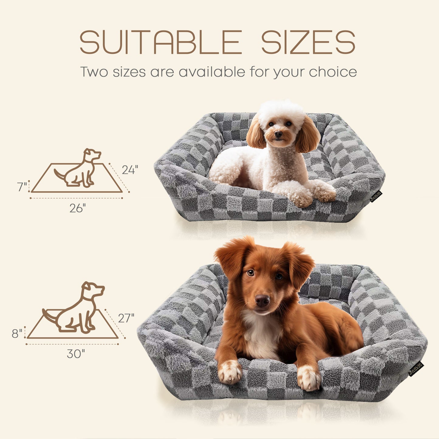 Reserve Checkered Cuddler, Ultra-Soft & Elegant Pet Bed for Dogs & Cats, Designed for Comfort and Durability