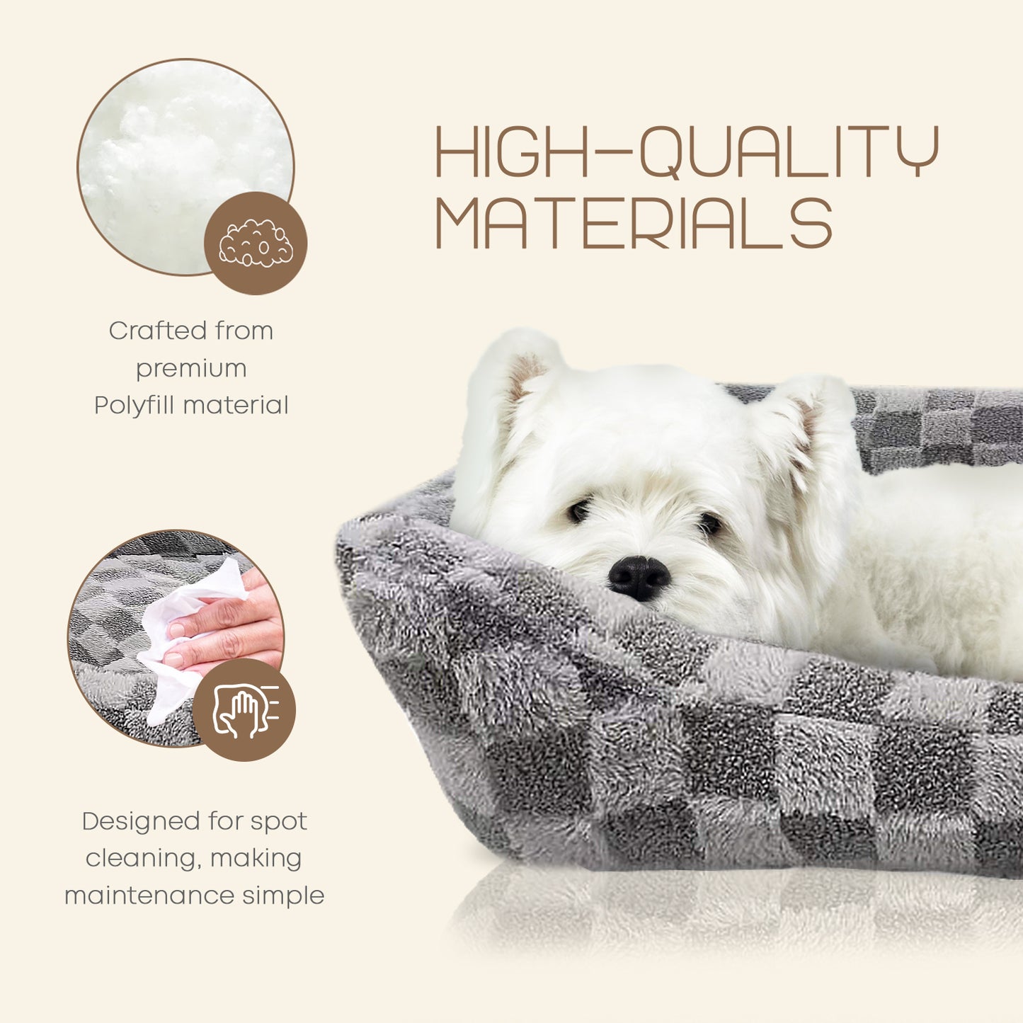 Reserve Checkered Cuddler, Ultra-Soft & Elegant Pet Bed for Dogs & Cats, Designed for Comfort and Durability