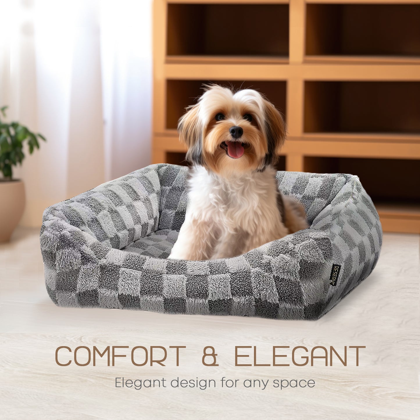 Reserve Checkered Cuddler, Ultra-Soft & Elegant Pet Bed for Dogs & Cats, Designed for Comfort and Durability