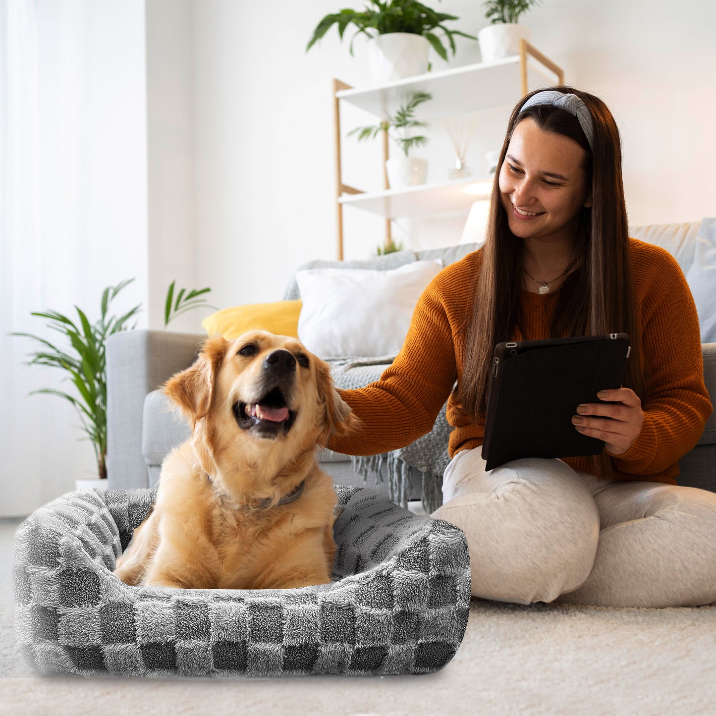 Reserve Checkered Cuddler, Ultra-Soft & Elegant Pet Bed for Dogs & Cats, Designed for Comfort and Durability