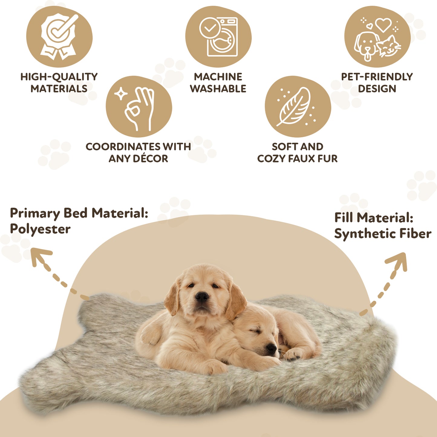 Precious Tails Faux Fur Dog  Bed -  Furry Dog Mat for Sleeping - Couch Cover Protector for Pet Cats and Dogs