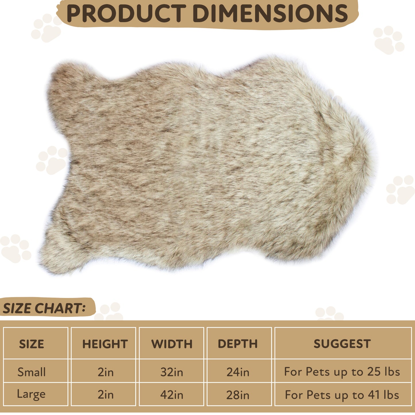 Precious Tails Faux Fur Dog  Bed -  Furry Dog Mat for Sleeping - Couch Cover Protector for Pet Cats and Dogs