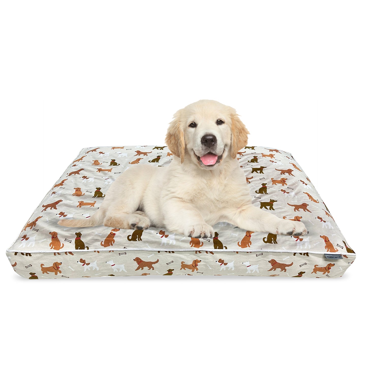 Paws and Décor Orthopedic Dog Bed With Dogs and Bones Print - Comfortable, Durable, and Supportive Pet Bed for Joint Health, Ideal for All Dog Breeds