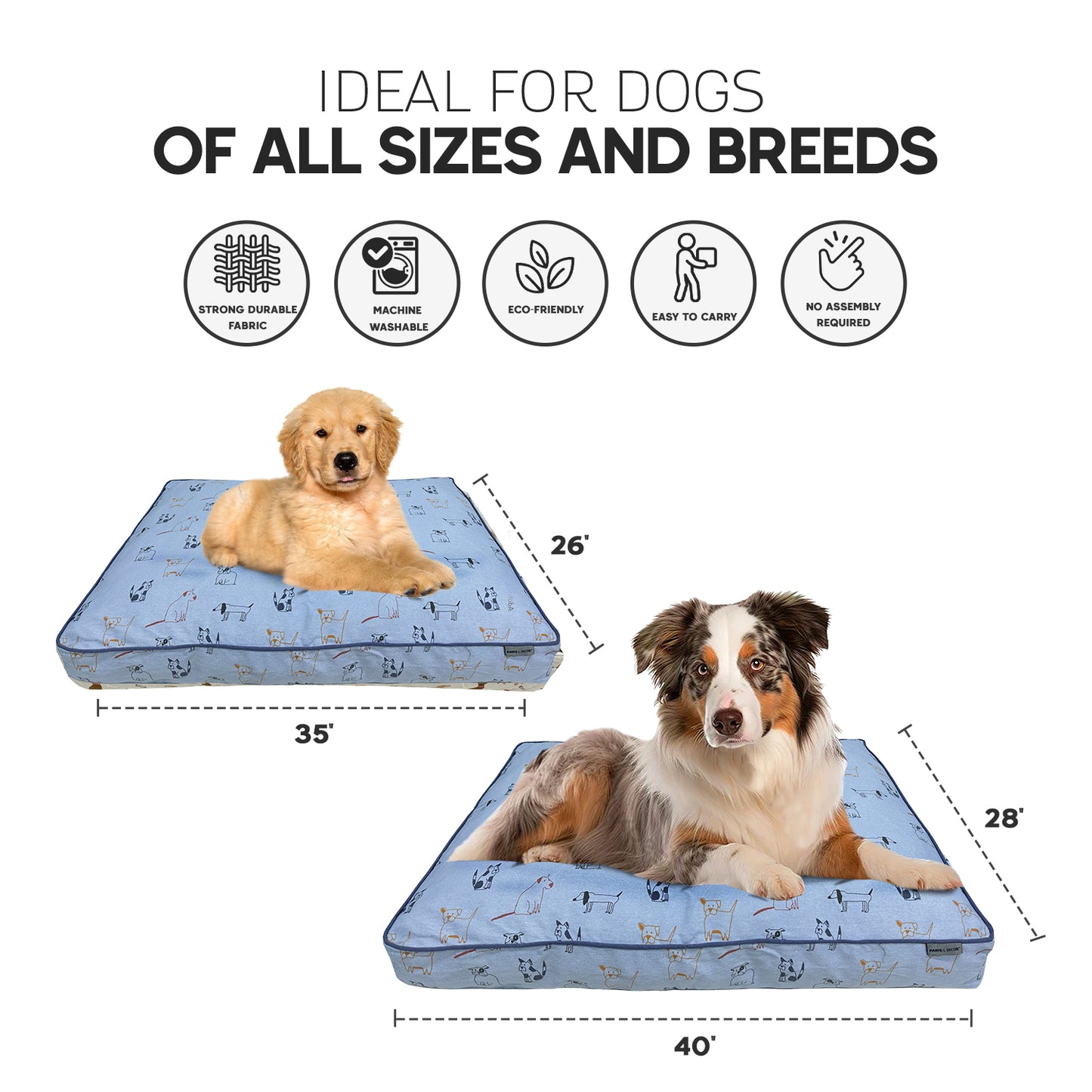 Paws and Décor Orthopedic Dog Bed - Enhanced Joint Support with Outlined Dog Design, Durable High-Density Foam Mattress for Comfort For Dogs.