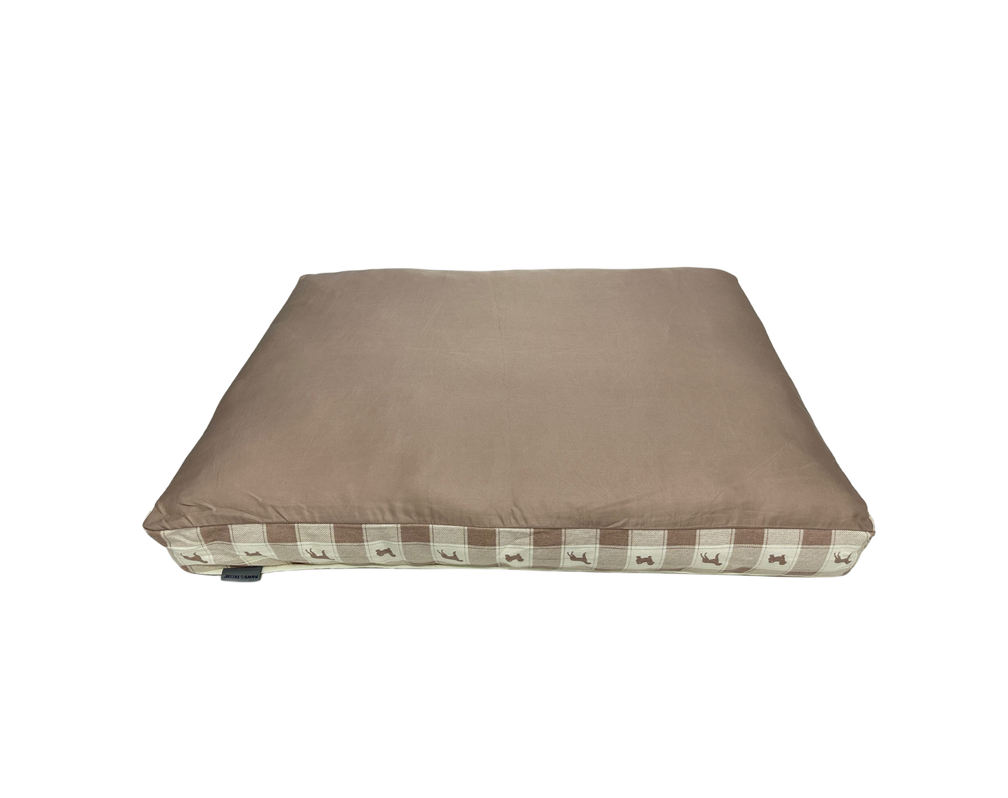 Paws and Décor Taupe Plaid Comfort Dog Bed - Elegant, Soft, and Durable Pet Bed for Dogs - High-Quality, Orthopedic Sleeping Pad with Fashionable Design