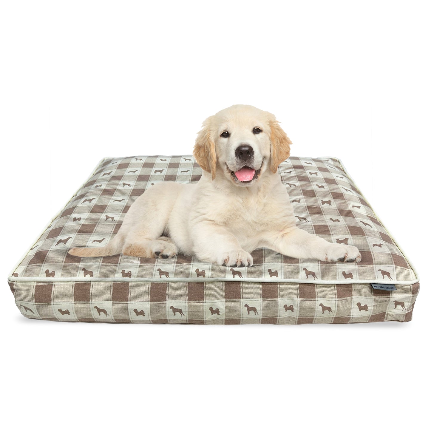 Paws and Décor Taupe Plaid Comfort Dog Bed - Elegant, Soft, and Durable Pet Bed for Dogs - High-Quality, Orthopedic Sleeping Pad with Fashionable Design