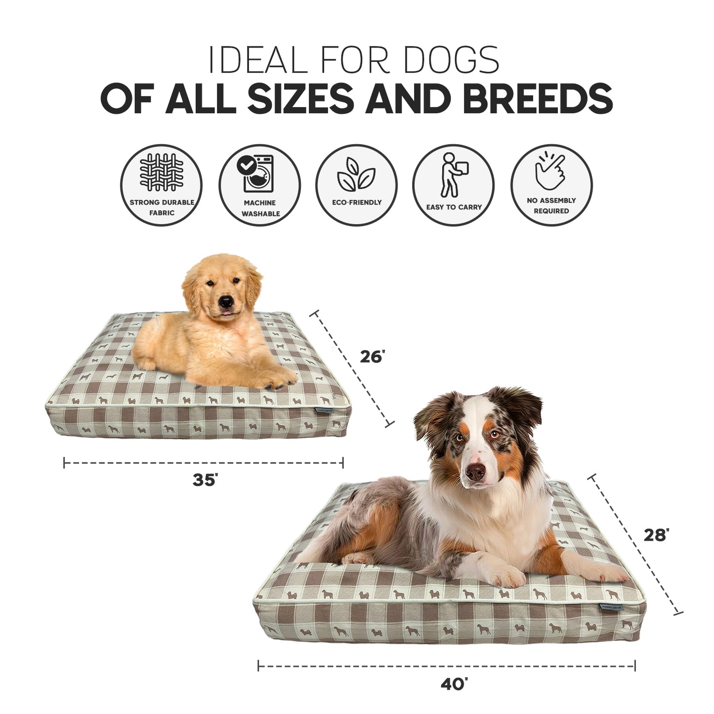 Paws and Décor Taupe Plaid Comfort Dog Bed - Elegant, Soft, and Durable Pet Bed for Dogs - High-Quality, Orthopedic Sleeping Pad with Fashionable Design