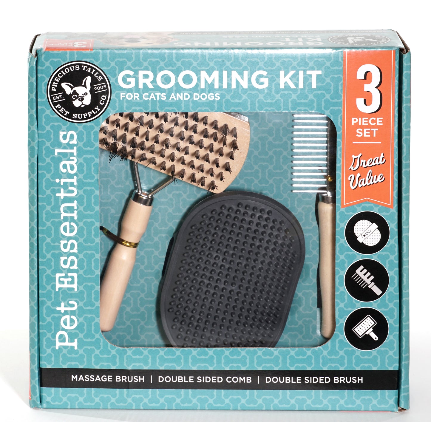 Precious Tails 3-Piece Pet Grooming Kit for Dogs and Cats, Brush Set for Removing Tangled Fur