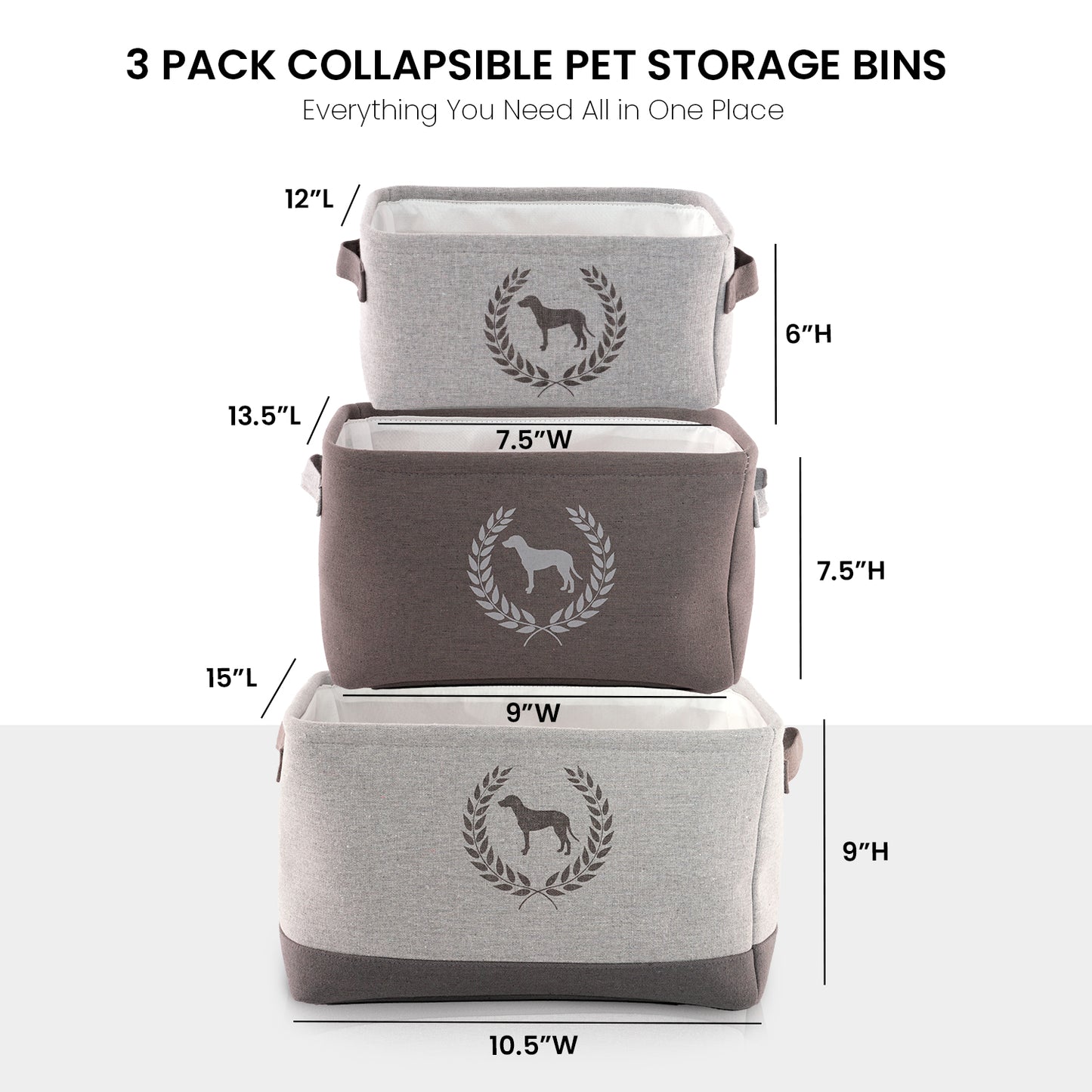 Home Base 3 Pack Dog Toy Storage Basket Bins, Collapsible Box Organizer for Organizing Pet Accessories, Clothes, Clothing