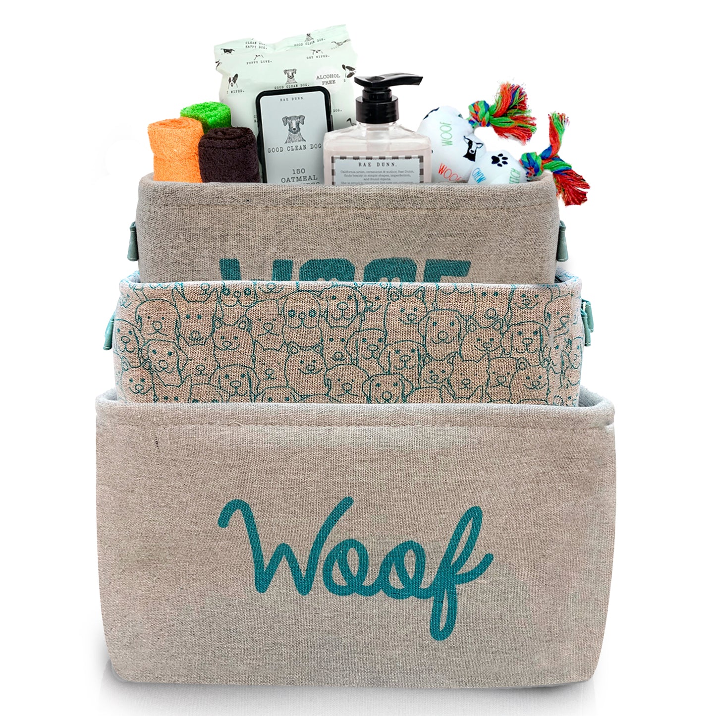 Home Base 3 Pack Dog Toy Storage Basket Bins, Collapsible Box Organizer for Organizing Pet Accessories, Clothes, Clothing