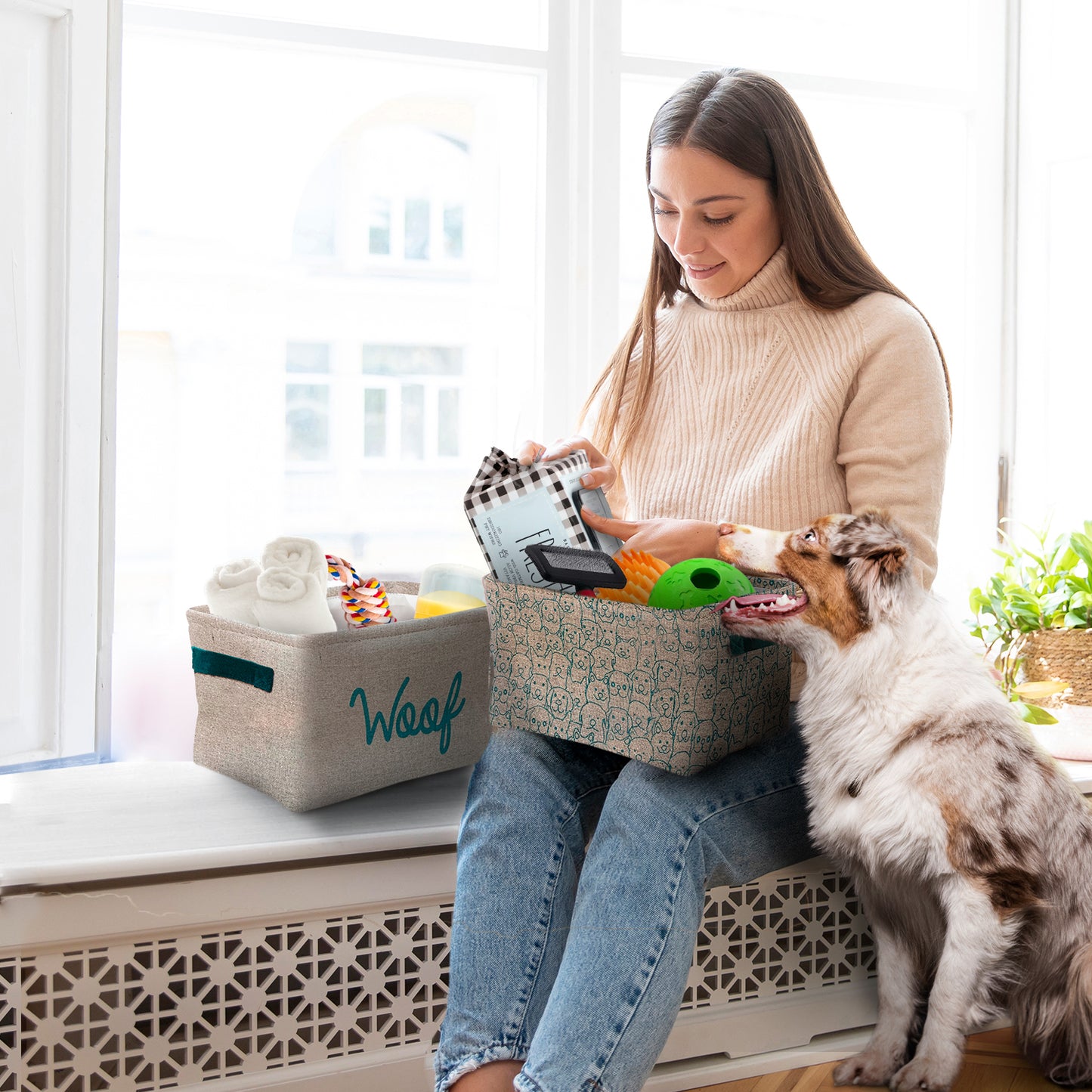 Home Base 3 Pack Dog Toy Storage Basket Bins, Collapsible Box Organizer for Organizing Pet Accessories, Clothes, Clothing