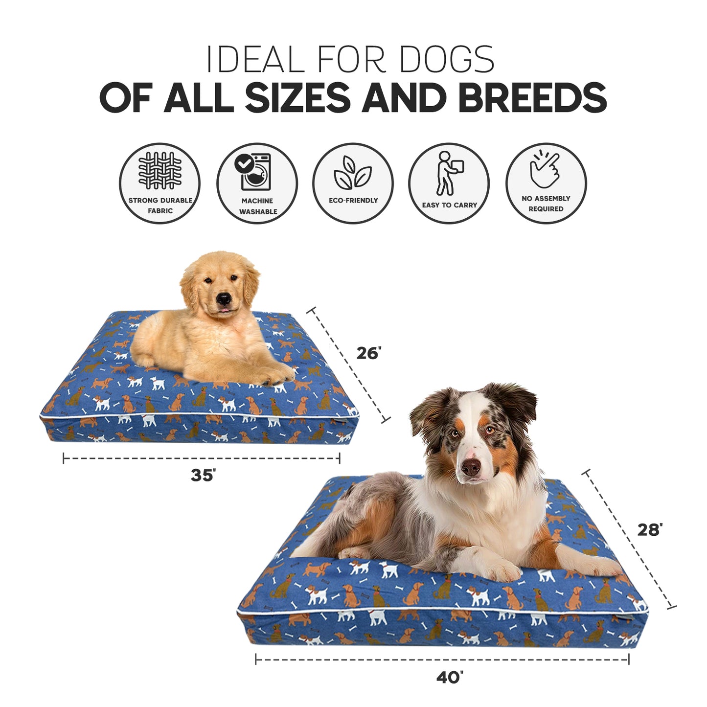 Paws and Décor Orthopedic Dog Bed With Dogs and Bones Print - Comfortable, Durable, and Supportive Pet Bed for Joint Health, Ideal for All Dog Breeds