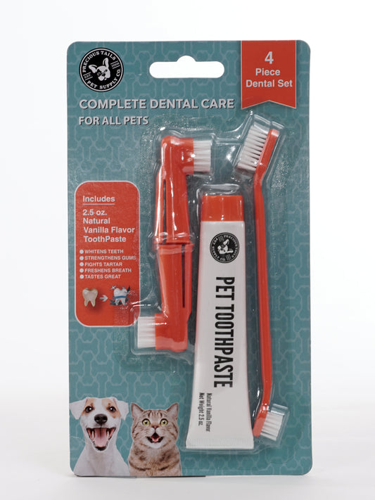 Precious Tails 4-PC. Pet Dental Kit for Dogs and Cats, Cat and Dog Toothbrush, Dog Teeth Cleaning, Dog Finger Toothbrush, Oral Hygiene for Pets