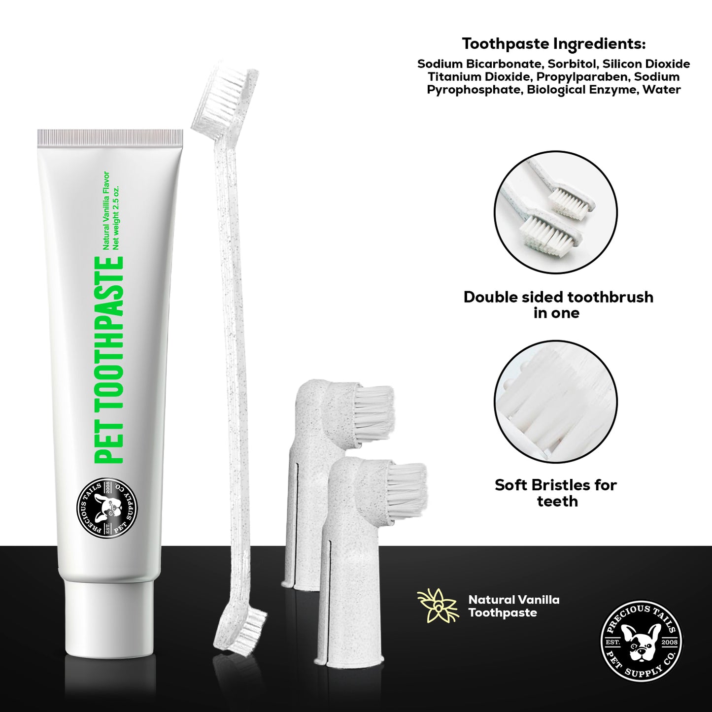 P.T. Supply Co. Eco-Friendly Pet Dental Care Kit, Toothbrush and Toothpaste Made with Sustainable Wheat Straw Material for Dogs and Cats