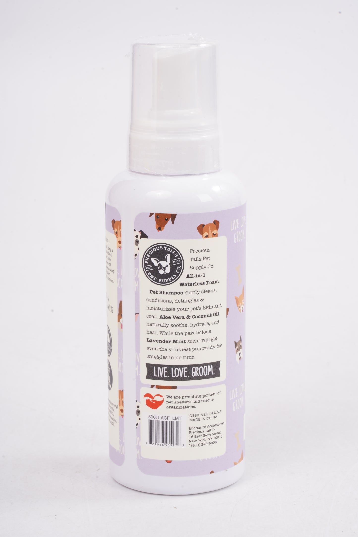 Precious Tails Live. Love. Groom. All-In-1 Dry Shampoo, Waterless Foam Pet Shampoo, Cleans, Conditions, Detangles, Moisturizes, 500ml