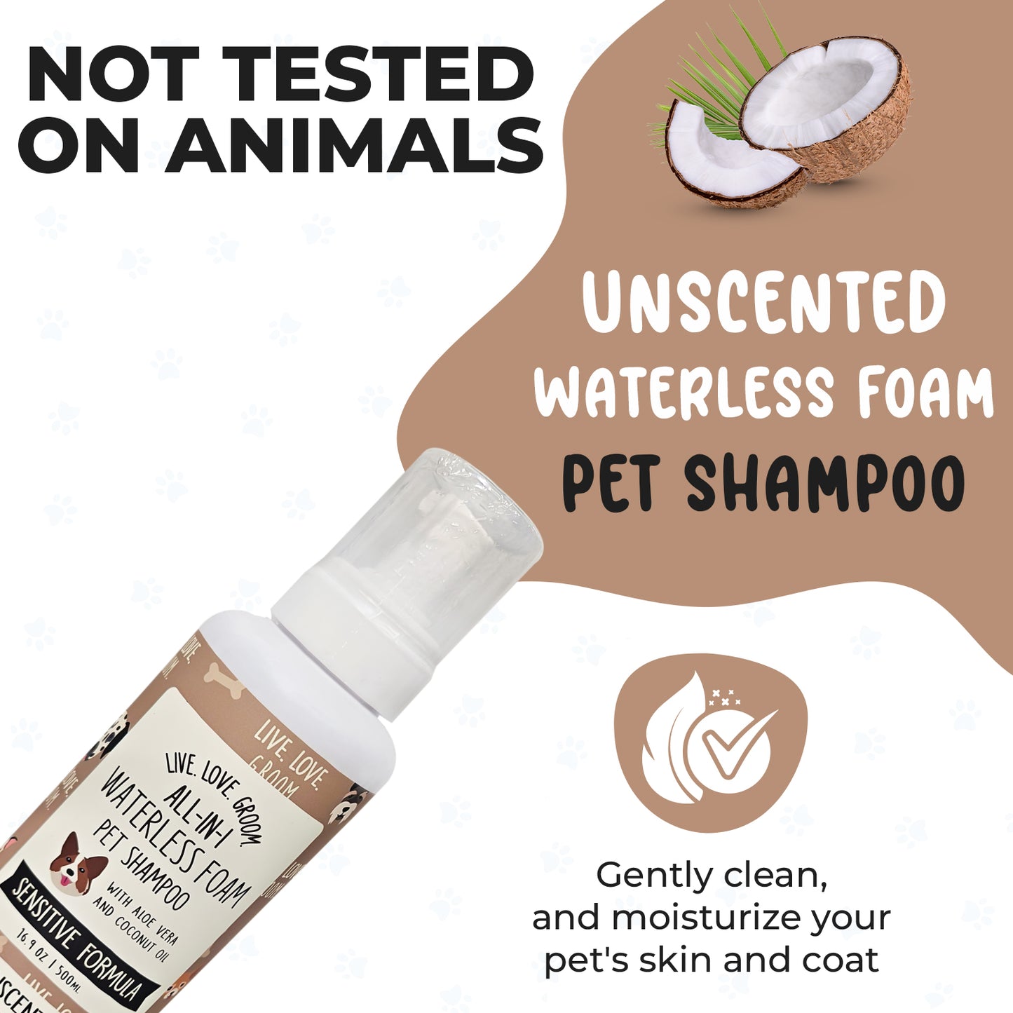 Precious Tails Live. Love. Groom. All-In-1 Dry Shampoo, Waterless Foam Pet Shampoo, Cleans, Conditions, Detangles, Moisturizes, 500ml