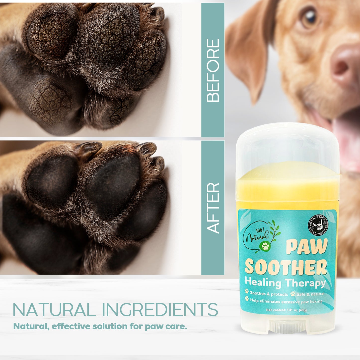 Precious Tails Paw Soother Balm, Travel Stick, Dog Paw Cream, Moisturizes, Soothes, and Heals