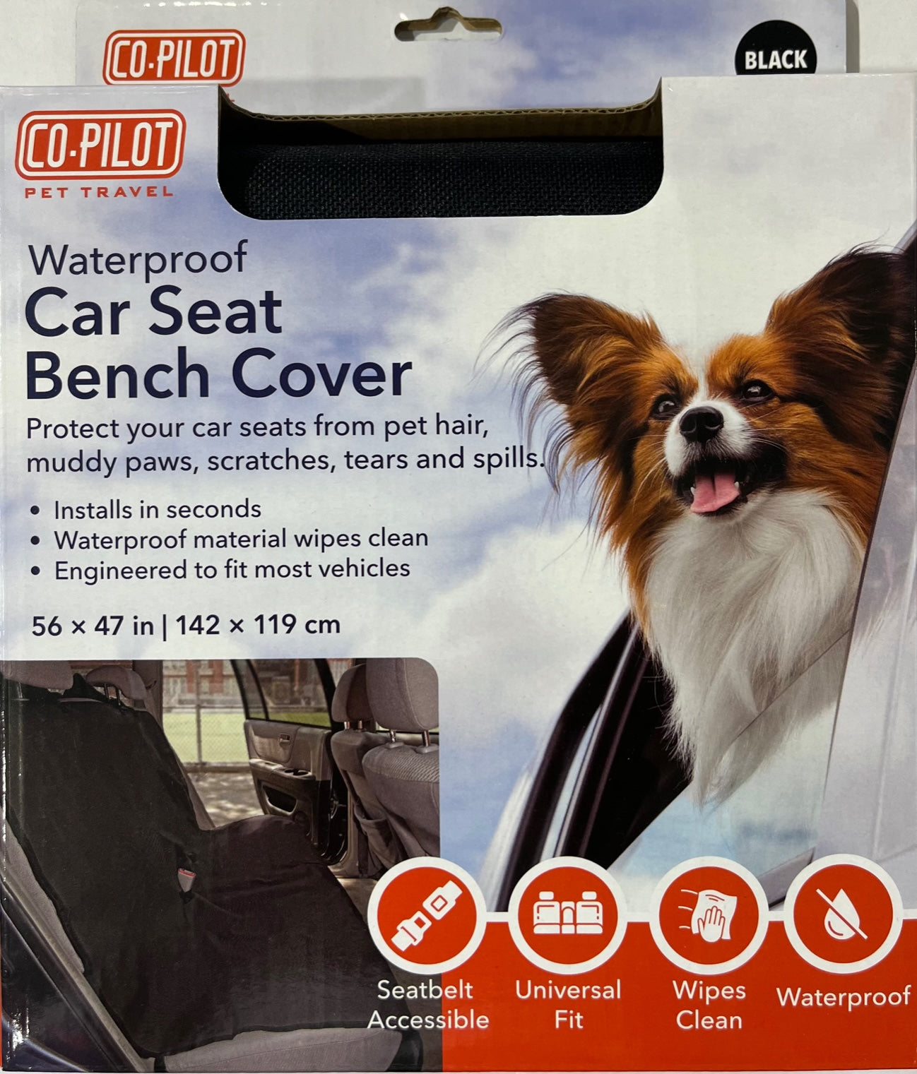 Co-Pilot Waterproof Dog Seat Cover for Back Seat - Pet Car Cover  - Nonslip Bench Protector for Dogs