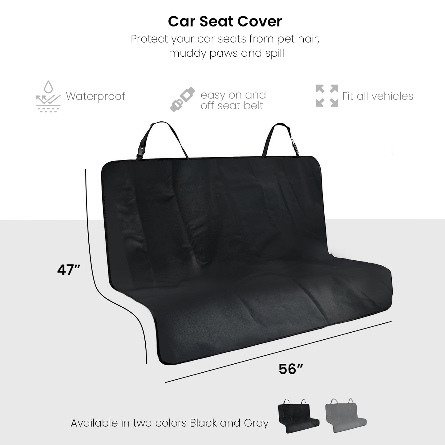 Co-Pilot Waterproof Dog Seat Cover for Back Seat - Pet Car Cover  - Nonslip Bench Protector for Dogs