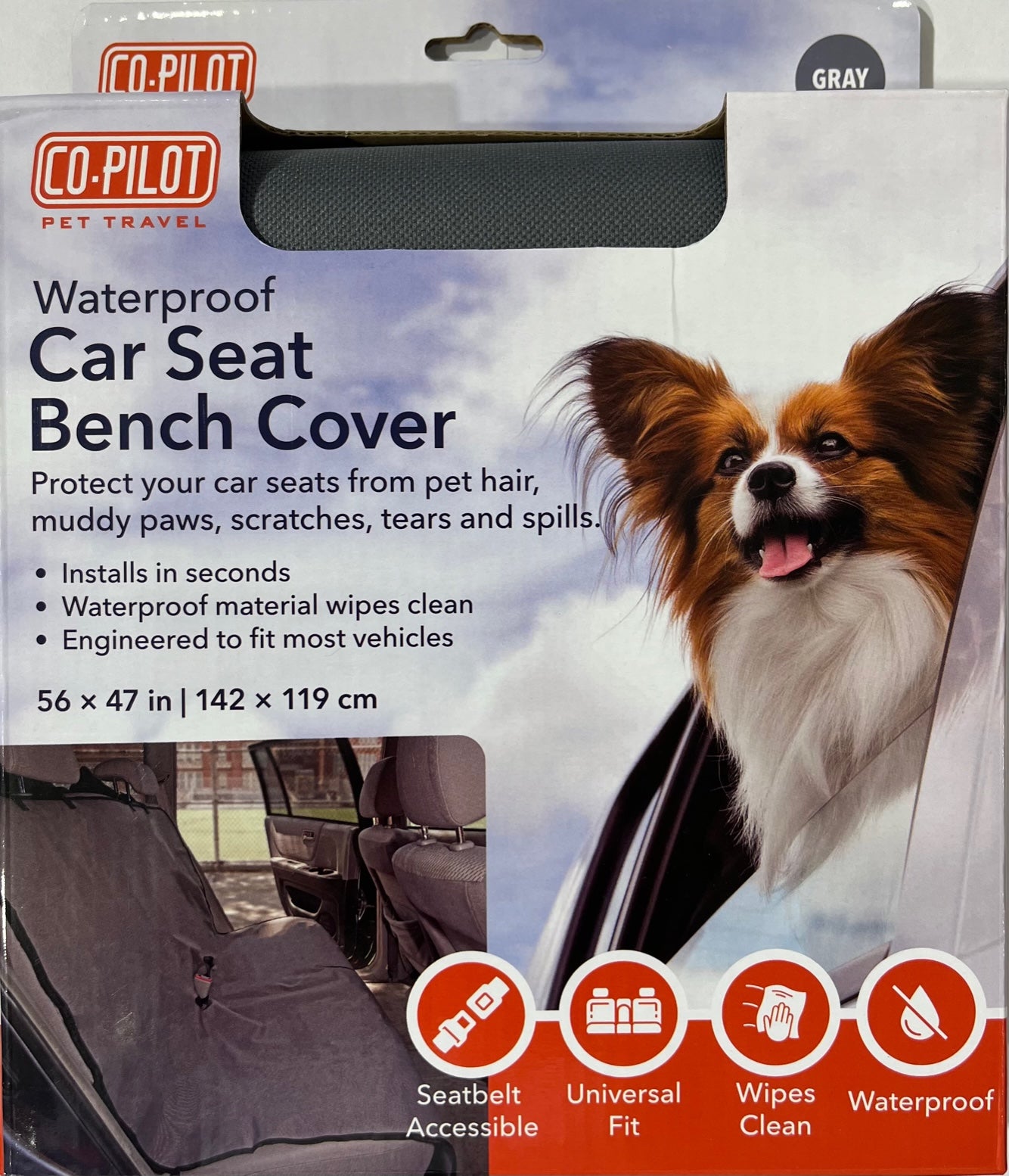 Co-Pilot Waterproof Dog Seat Cover for Back Seat - Pet Car Cover  - Nonslip Bench Protector for Dogs