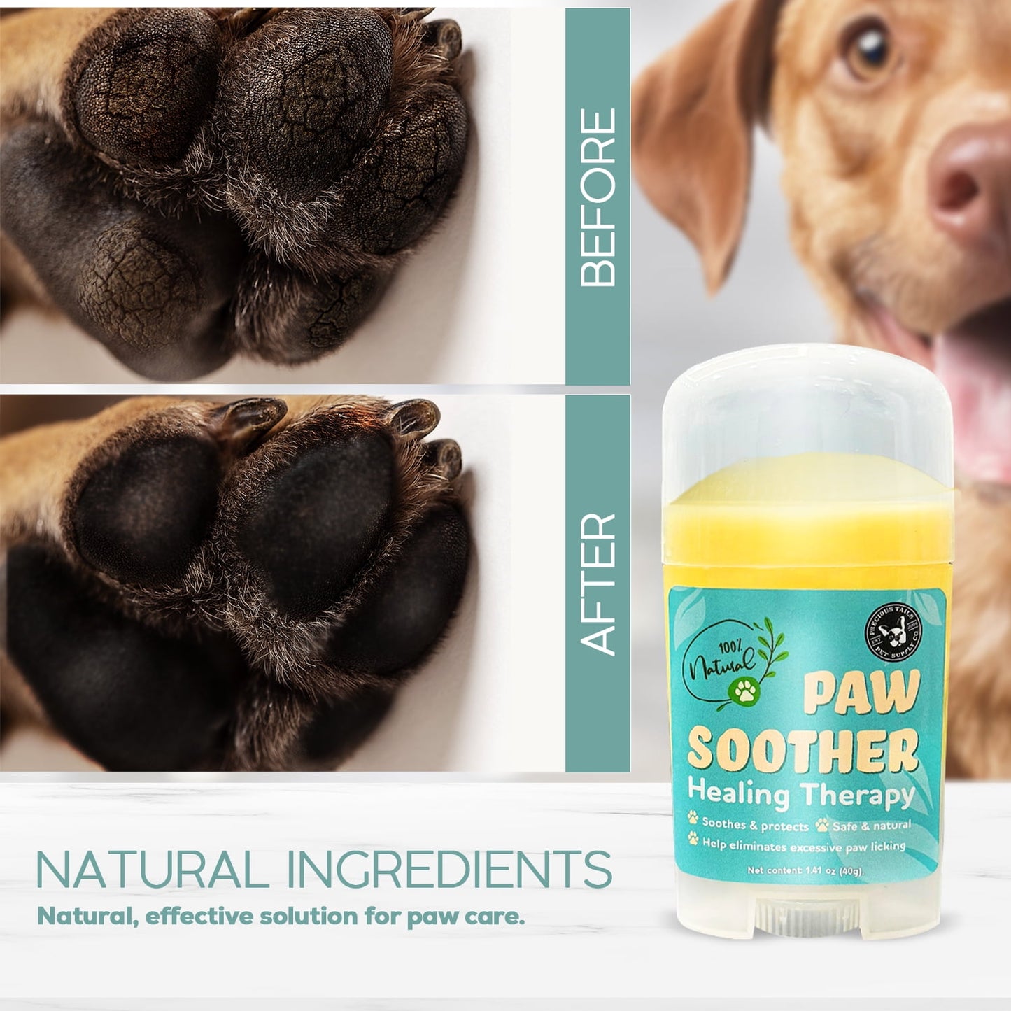 Precious Tails Paw Soother Stcik Balm Moisturizes, Soothes, and Heals, 76 oz (50ml)