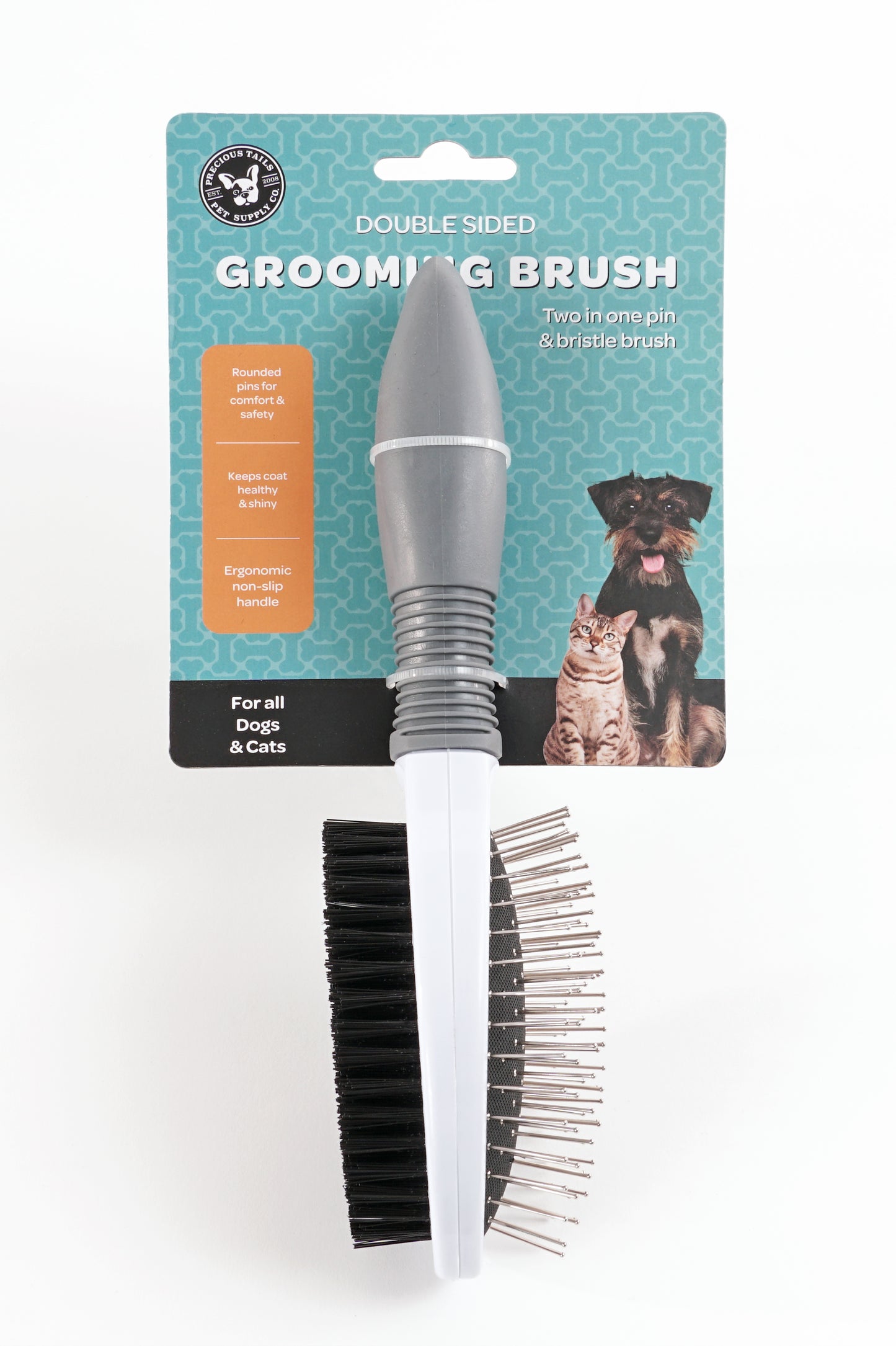 Precious Tails Dog Brush, Cat Brush, Pet Detangling Grooming Brush for Hair Removal of Pets, Double Sided Soft Bristles Slicker Brush