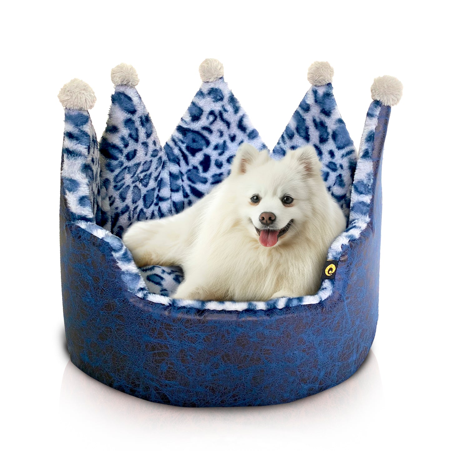 Dream Black Label Leopard Print Crown Dog Bed, Washable Round Cat Bed, Elegant Royal Design, Indoor Cuddler Pet Beds for Puppy and Kitten