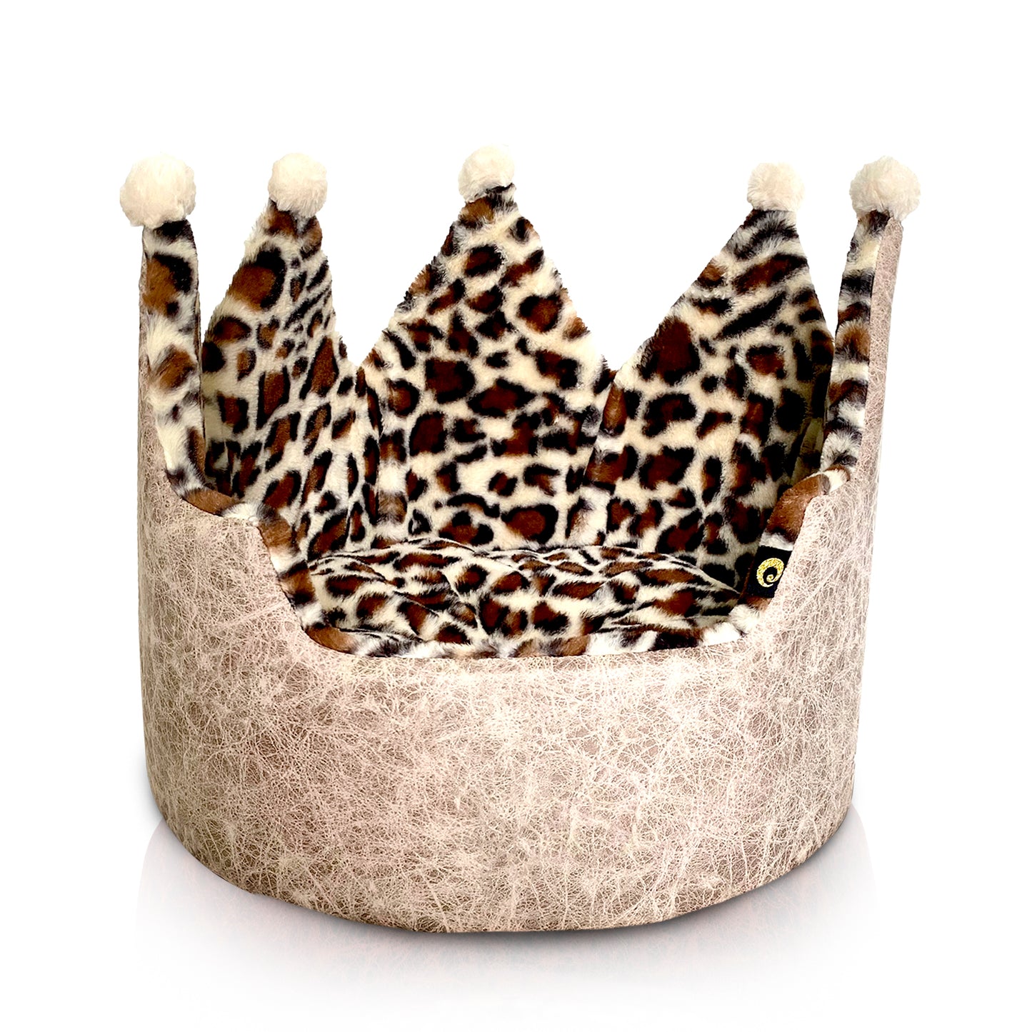 Dream Black Label Leopard Print Crown Dog Bed, Washable Round Cat Bed, Elegant Royal Design, Indoor Cuddler Pet Beds for Puppy and Kitten