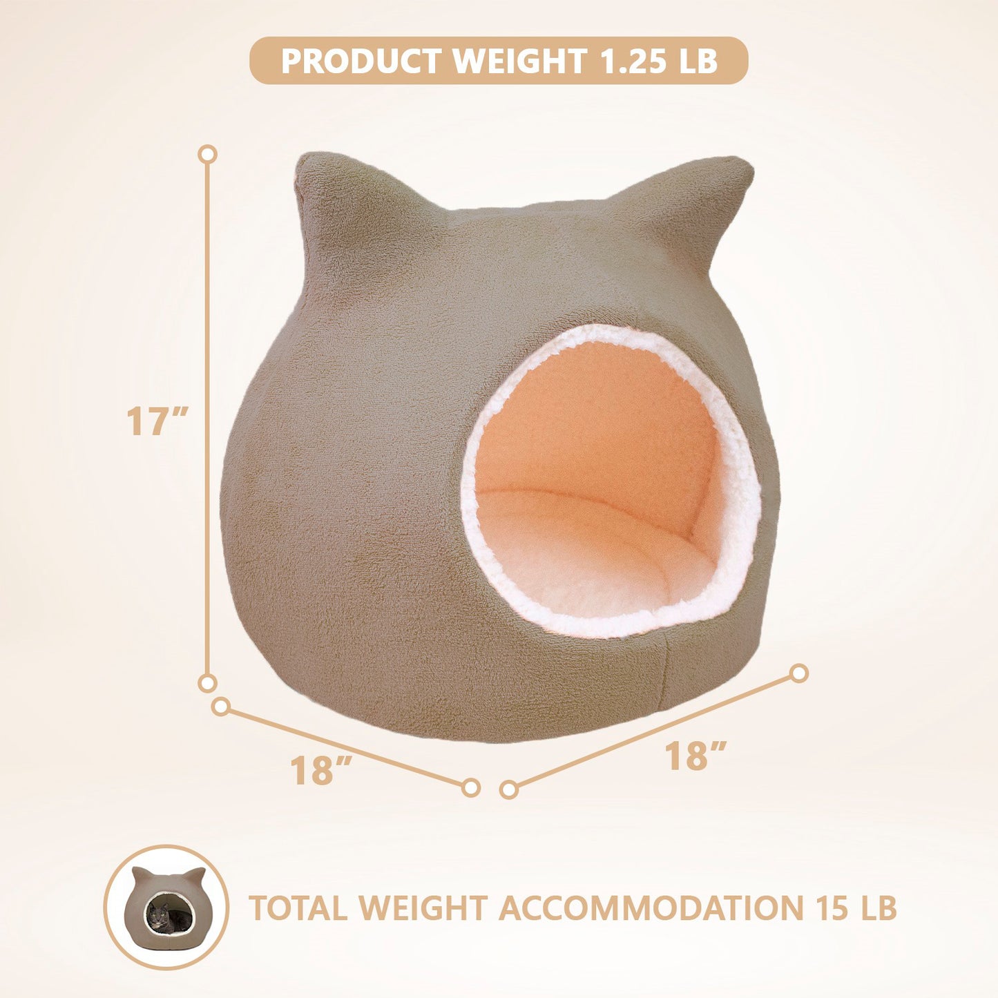 Details Cat Bed, Cave Beds for Cats, Sherpa Fleece Cat House/Tent with Removable Cushion for Pet Kittens