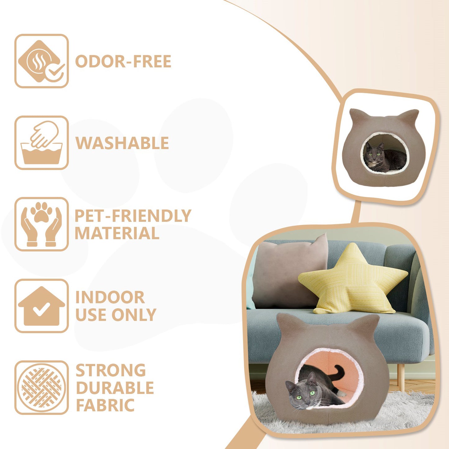 Details Cat Bed, Cave Beds for Cats, Sherpa Fleece Cat House/Tent with Removable Cushion for Pet Kittens