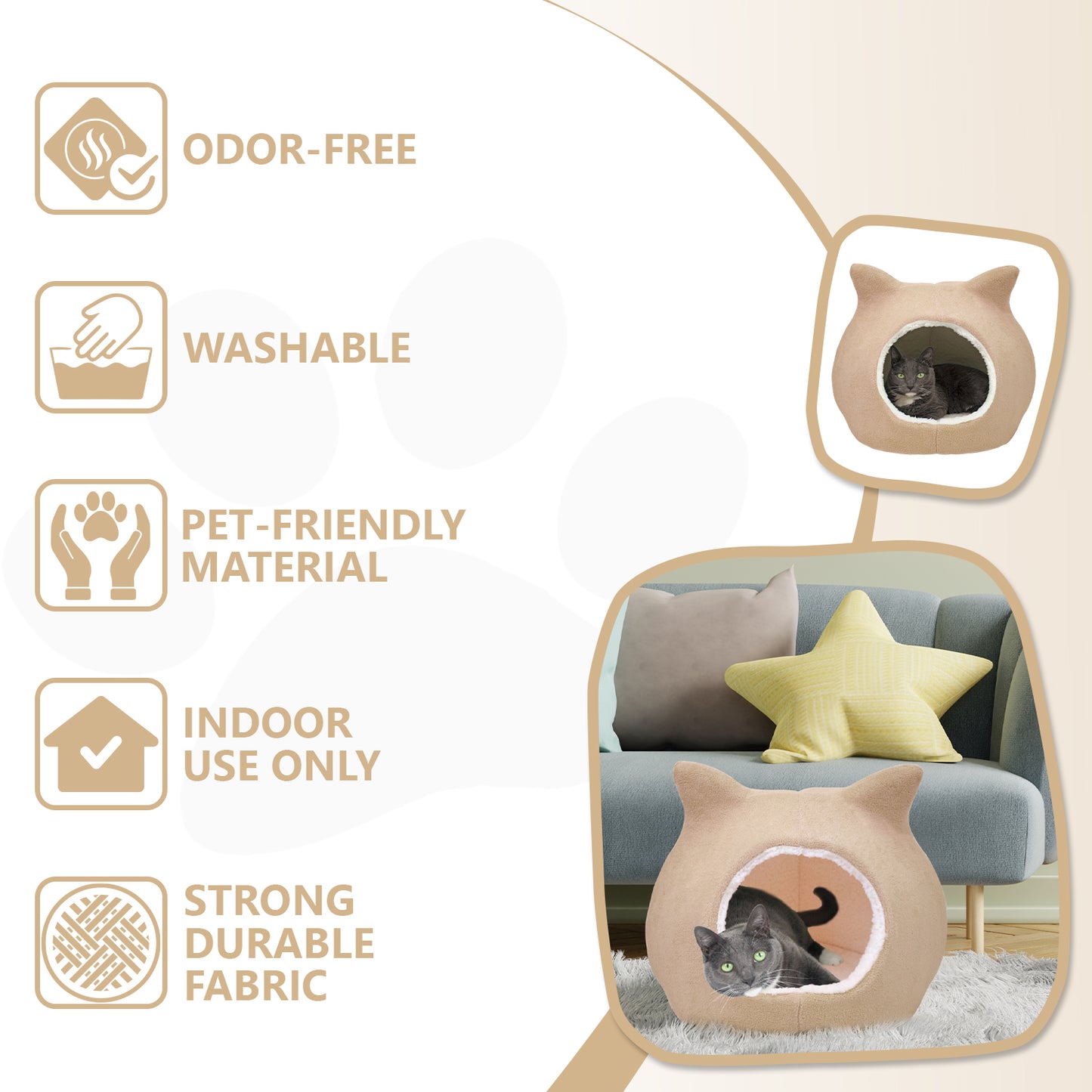 Details Cat Bed, Cave Beds for Cats, Sherpa Fleece Cat House/Tent with Removable Cushion for Pet Kittens