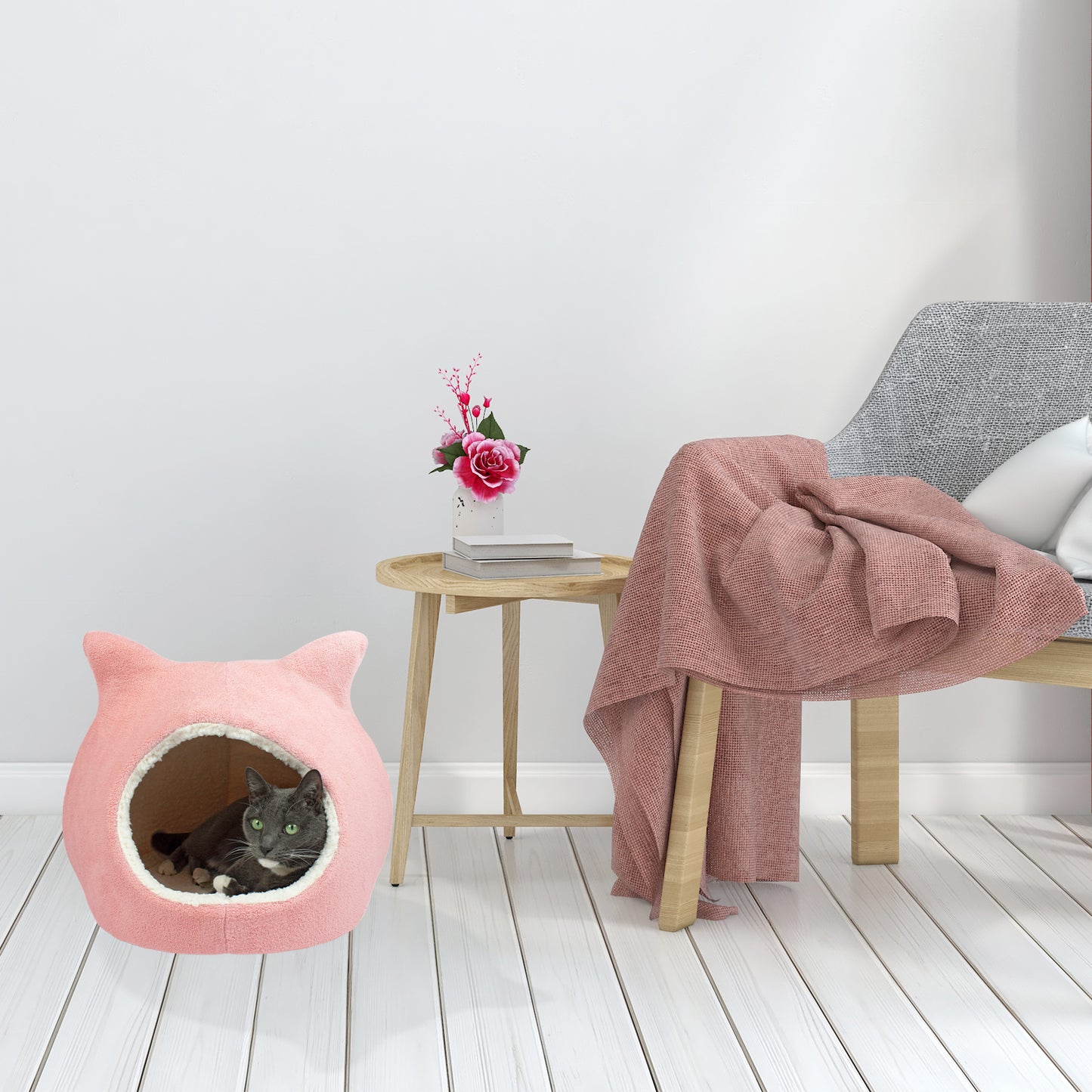 Details Cat Bed, Cave Beds for Cats, Sherpa Fleece Cat House/Tent with Removable Cushion for Pet Kittens