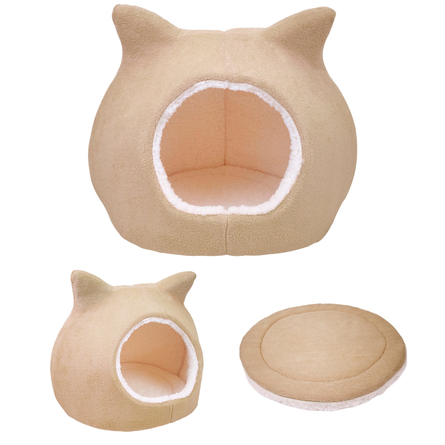 Details Cat Bed, Cave Beds for Cats, Sherpa Fleece Cat House/Tent with Removable Cushion for Pet Kittens