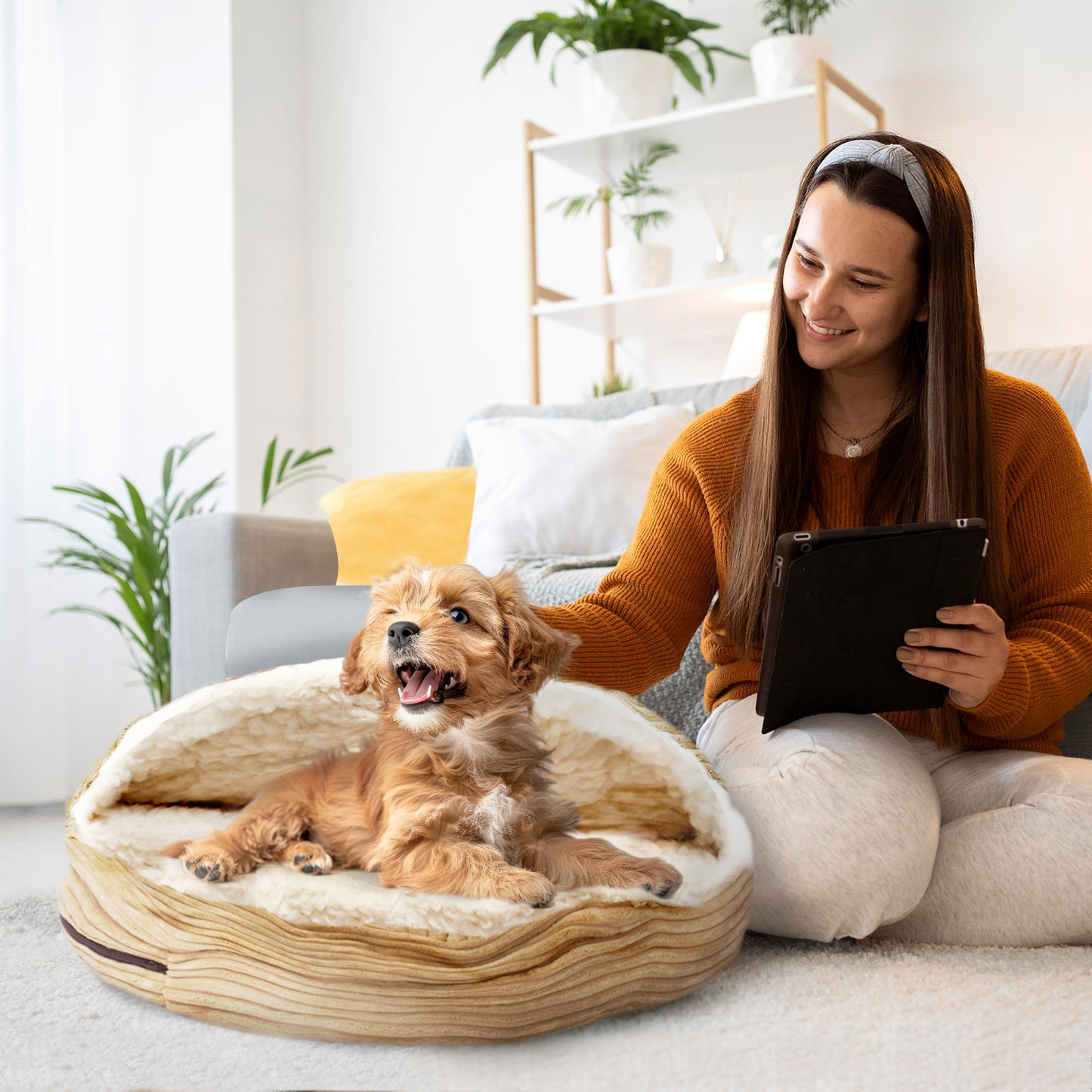 Details Cozy Pet Bed Cave, Hooded Dog Bed Dome for Small Medium Dogs, Washable, Corduroy and Sherpa Lined Pouched Beds