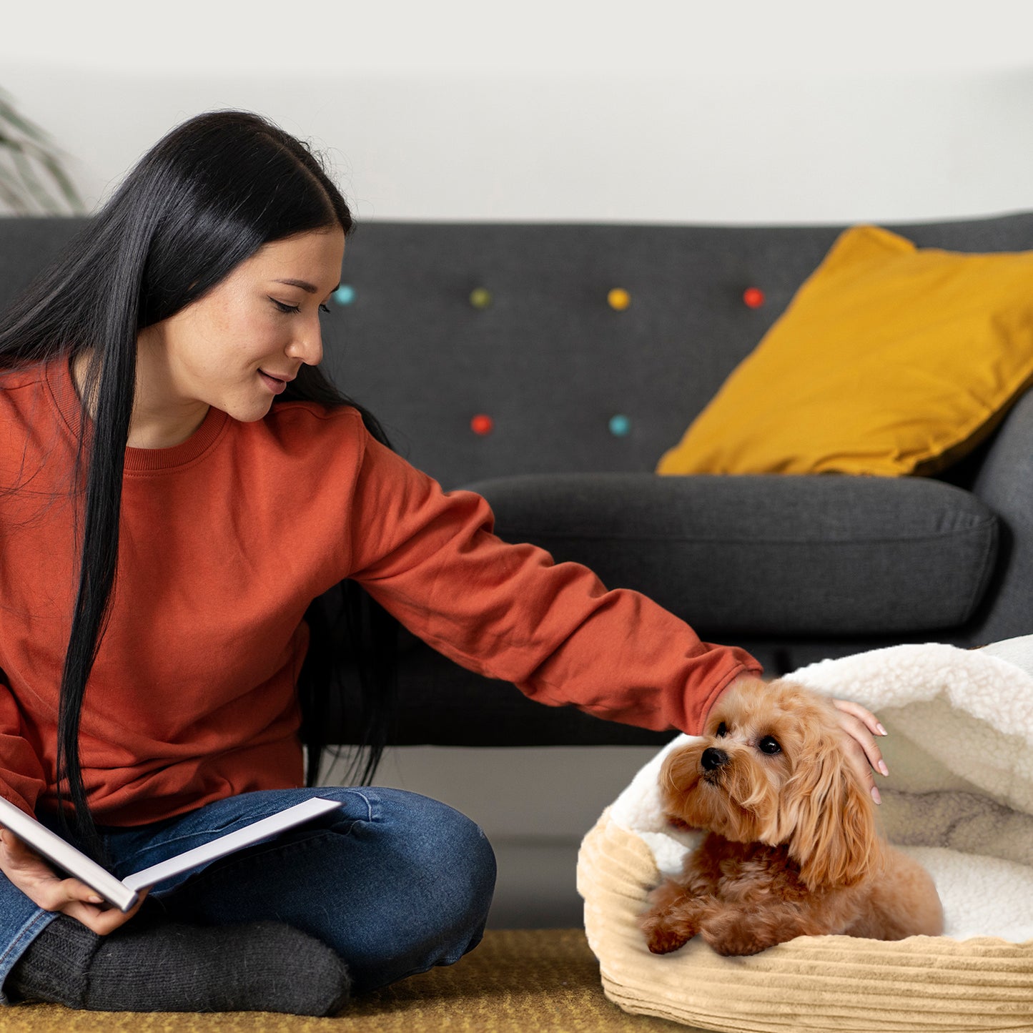 Details Cozy Pet Bed Cave, Hooded Dog Bed Dome for Small Medium Dogs, Washable, Corduroy and Sherpa Lined Pouched Beds