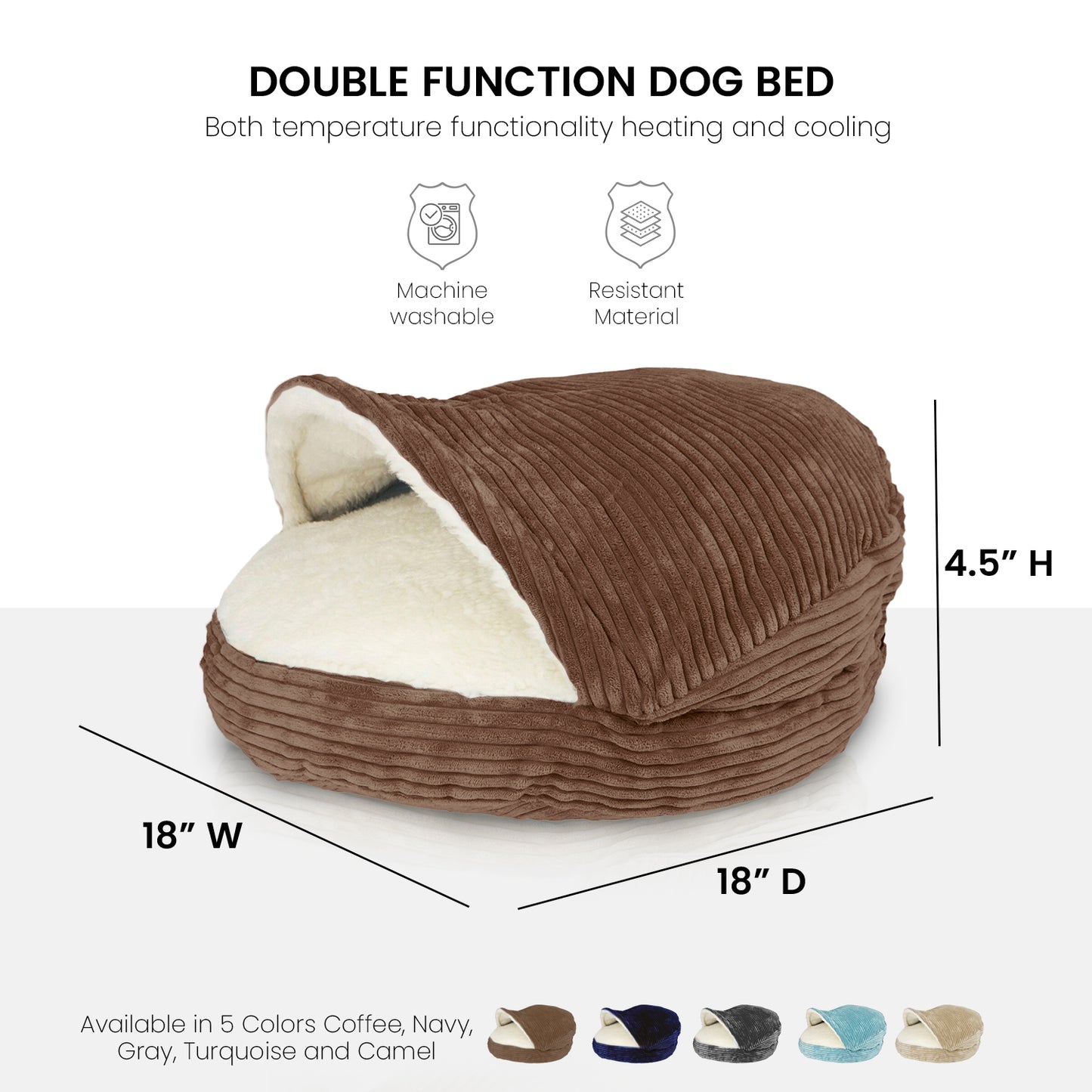 Details Cozy Pet Bed Cave, Hooded Dog Bed Dome for Small Medium Dogs, Washable, Corduroy and Sherpa Lined Pouched Beds