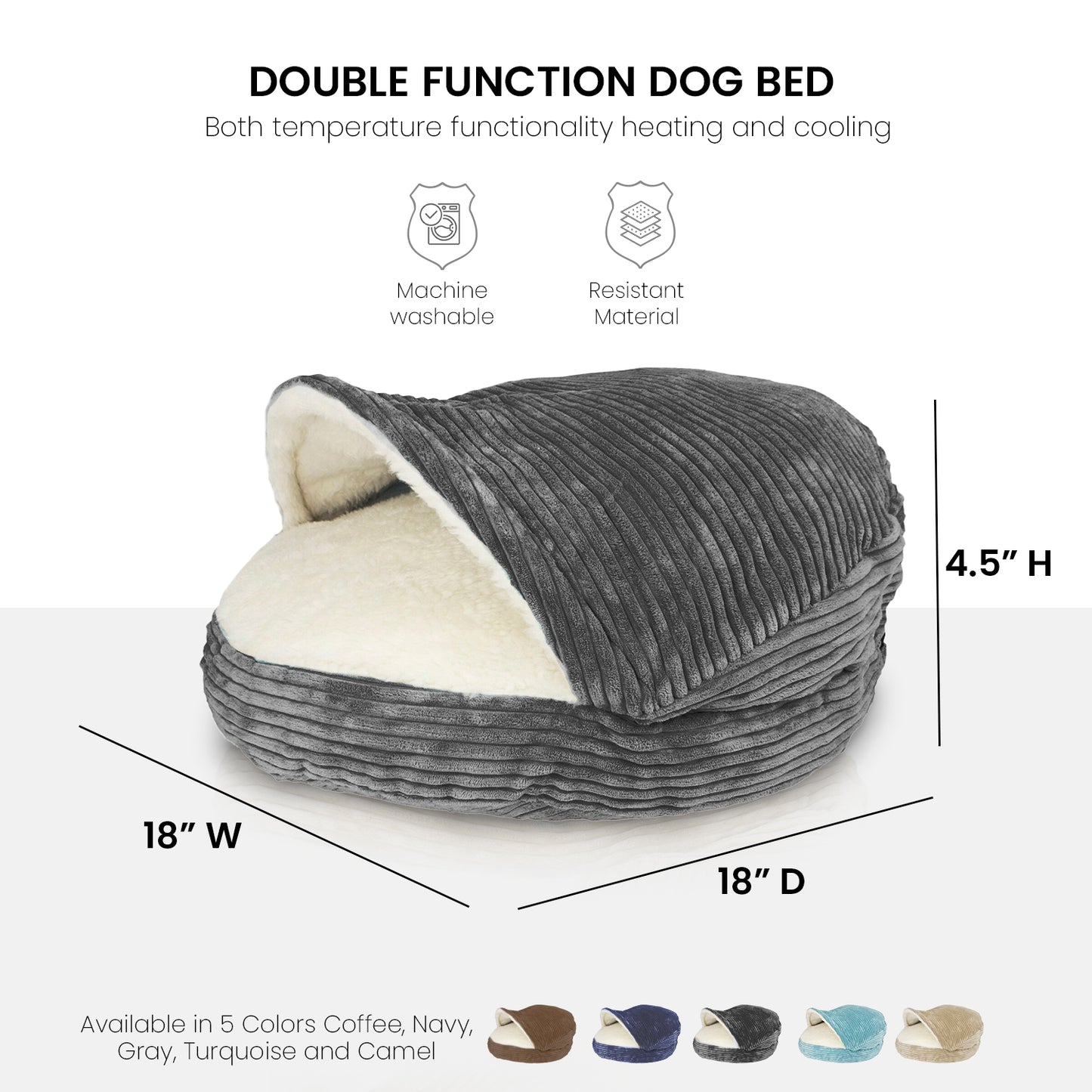 Details Cozy Pet Bed Cave, Hooded Dog Bed Dome for Small Medium Dogs, Washable, Corduroy and Sherpa Lined Pouched Beds