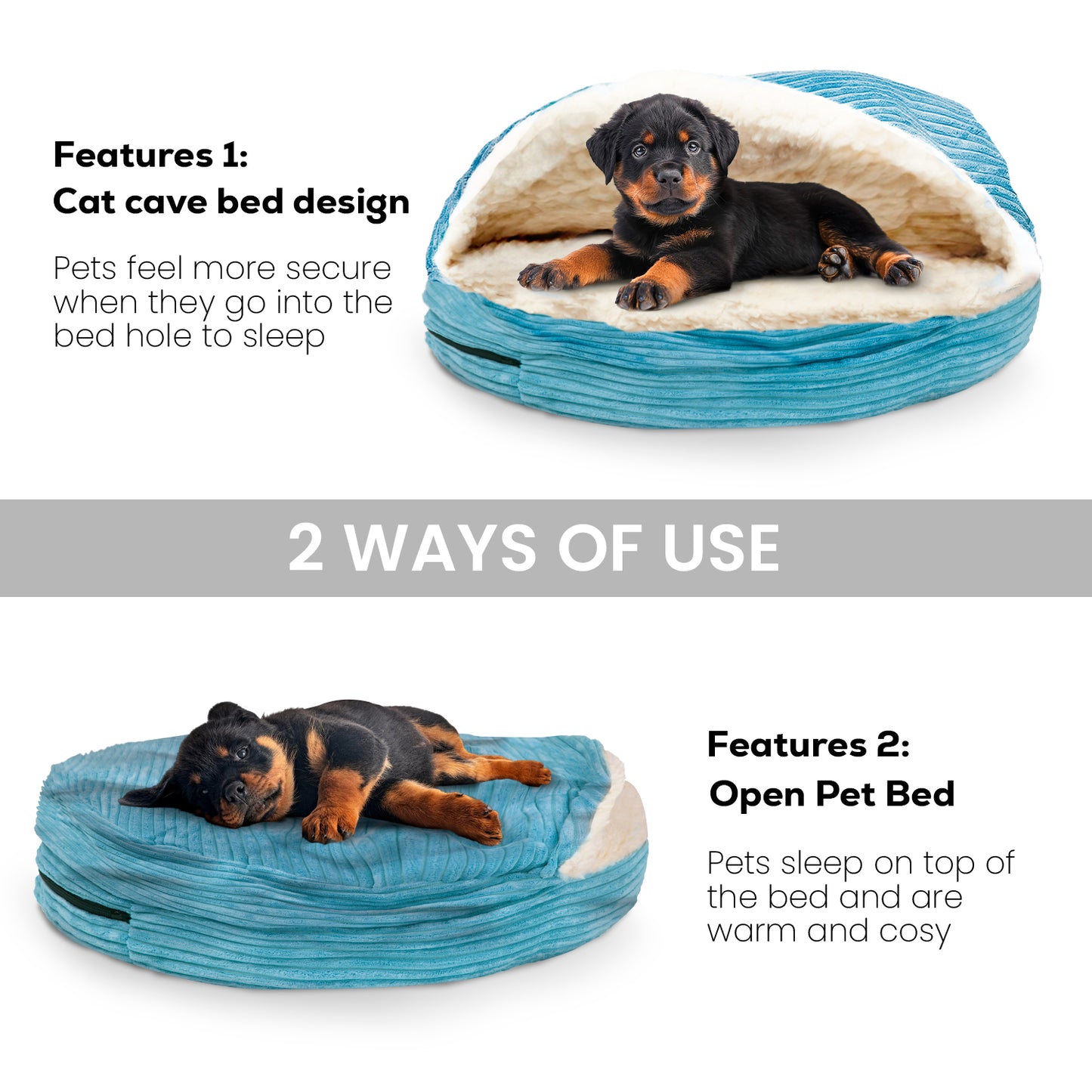 Details Cozy Pet Bed Cave, Hooded Dog Bed Dome for Small Medium Dogs, Washable, Corduroy and Sherpa Lined Pouched Beds