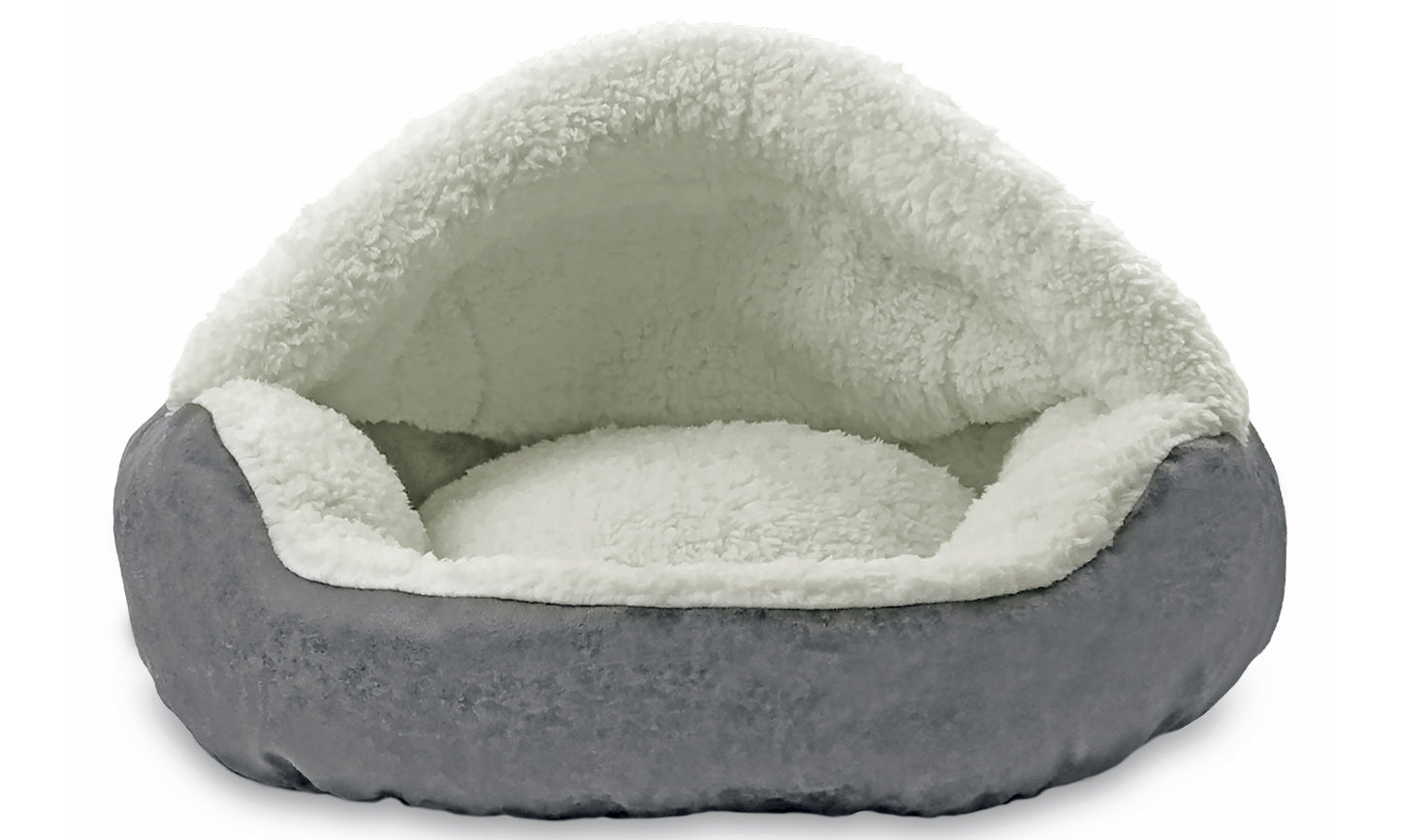 Details Pet Cave Bed for Small Dogs Cats, Calming Hooded Dog Bed Dome, Vegan Leather,  Deep Dish