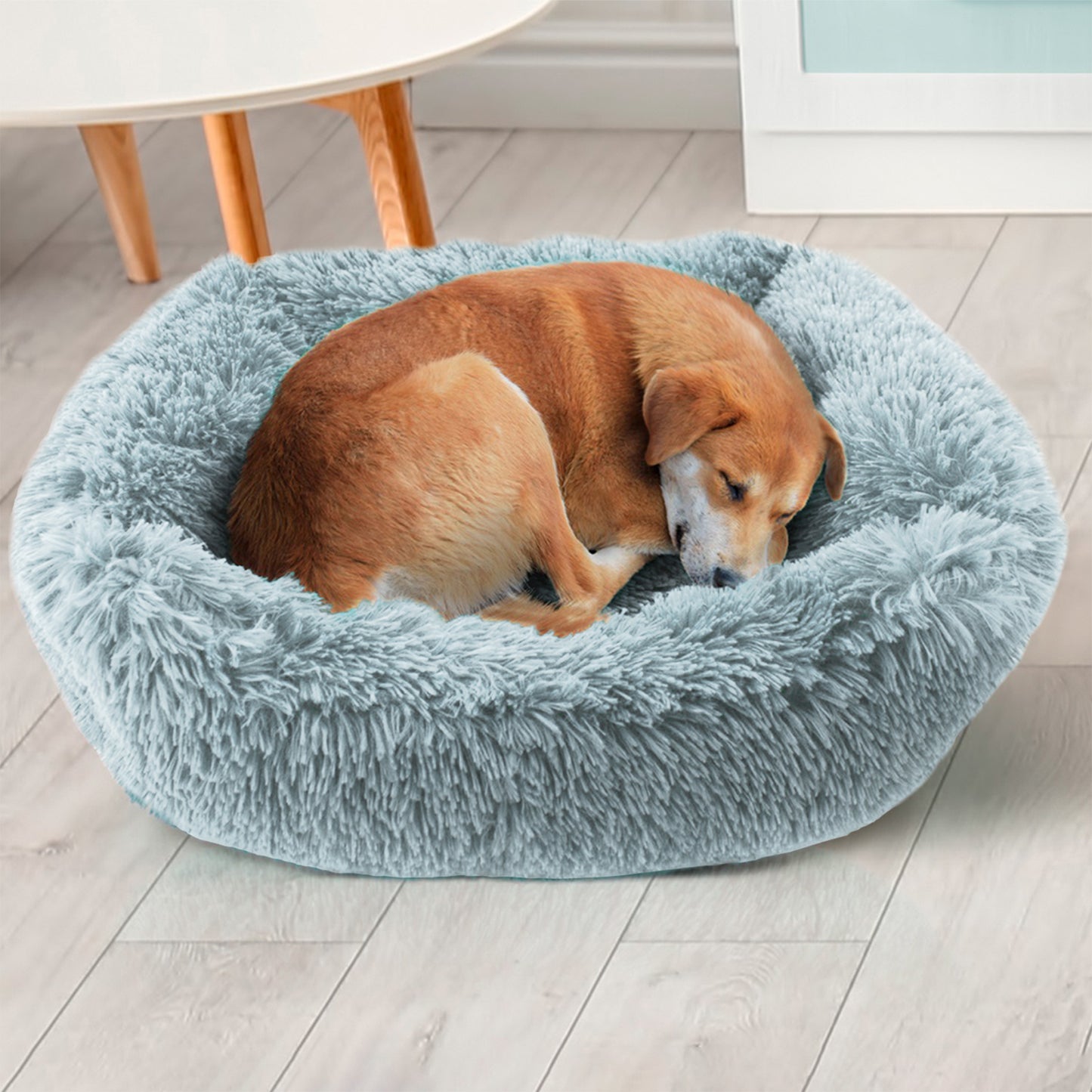 Details Dog Bed for Small Medium Dogs, Plush Calming Sleeping Cuddler for Pet, Super Lux Shaggy Fur Cushion Beds