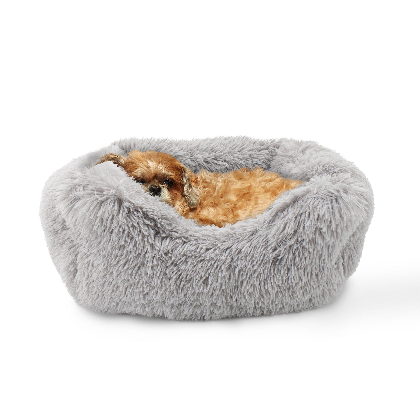 Details Dog Bed for Small Medium Dogs, Plush Calming Sleeping Cuddler for Pet, Super Lux Shaggy Fur Cushion Beds