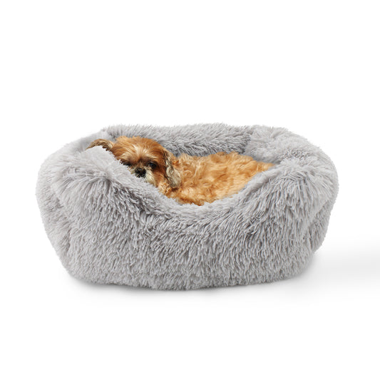 Details Dog Bed for Small Medium Dogs, Plush Calming Sleeping Cuddler for Pet, Super Lux Shaggy Fur Cushion Beds