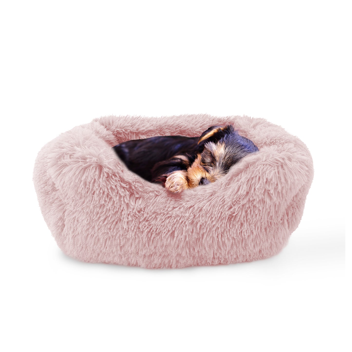 Details Dog Bed for Small Medium Dogs, Plush Calming Sleeping Cuddler for Pet, Super Lux Shaggy Fur Cushion Beds