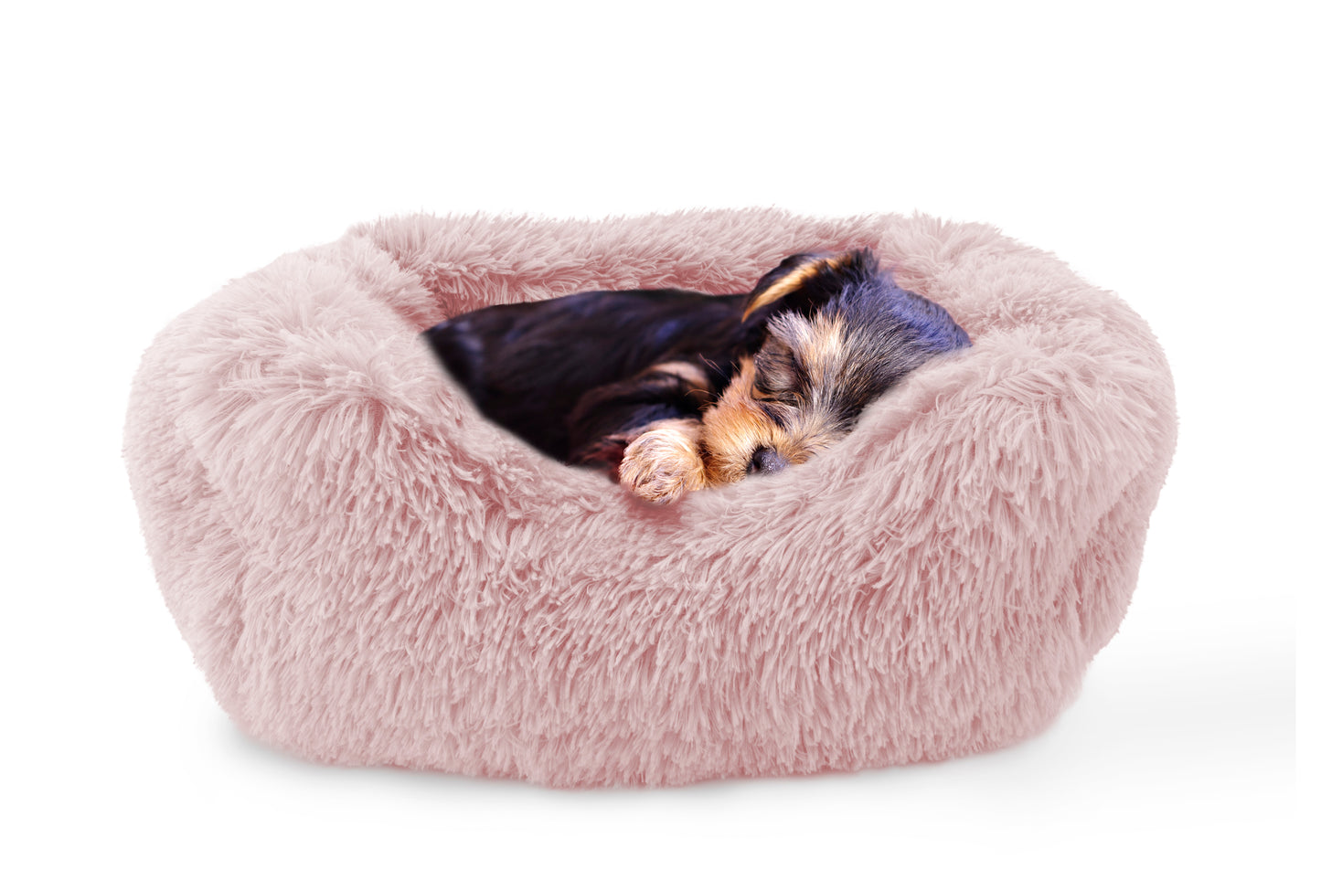 Details Dog Bed for Small Medium Dogs, Plush Calming Sleeping Cuddler for Pet, Super Lux Shaggy Fur Cushion Beds