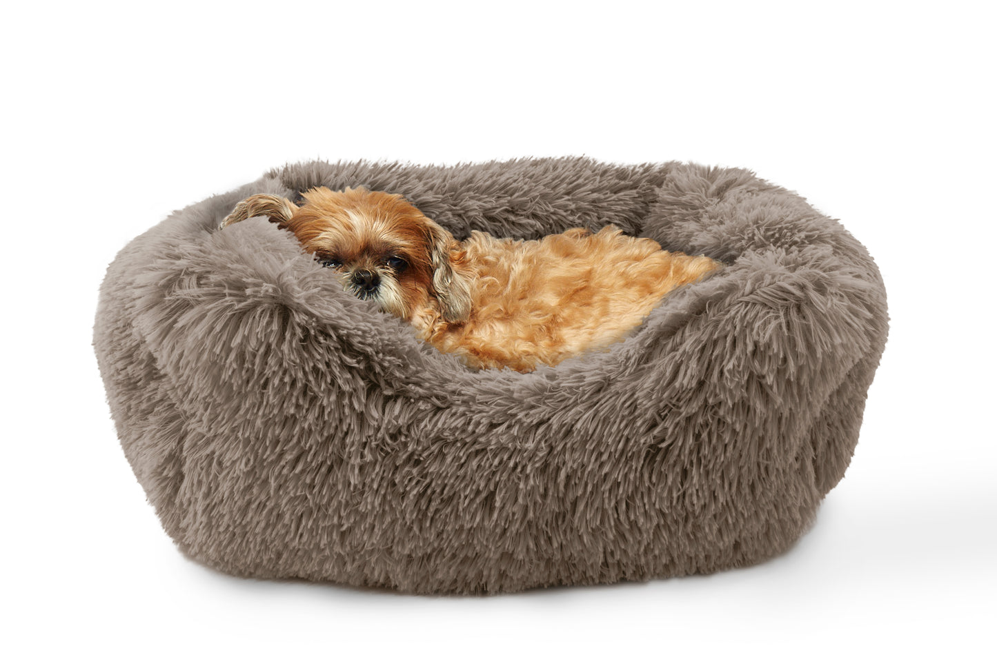 Details Dog Bed for Small Medium Dogs, Plush Calming Sleeping Cuddler for Pet, Super Lux Shaggy Fur Cushion Beds