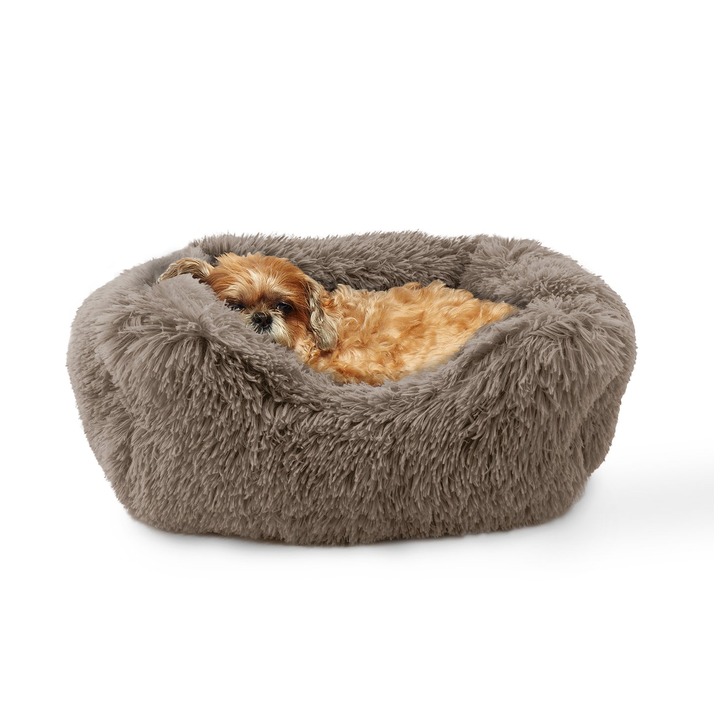 Details Dog Bed for Small Medium Dogs, Plush Calming Sleeping Cuddler for Pet, Super Lux Shaggy Fur Cushion Beds