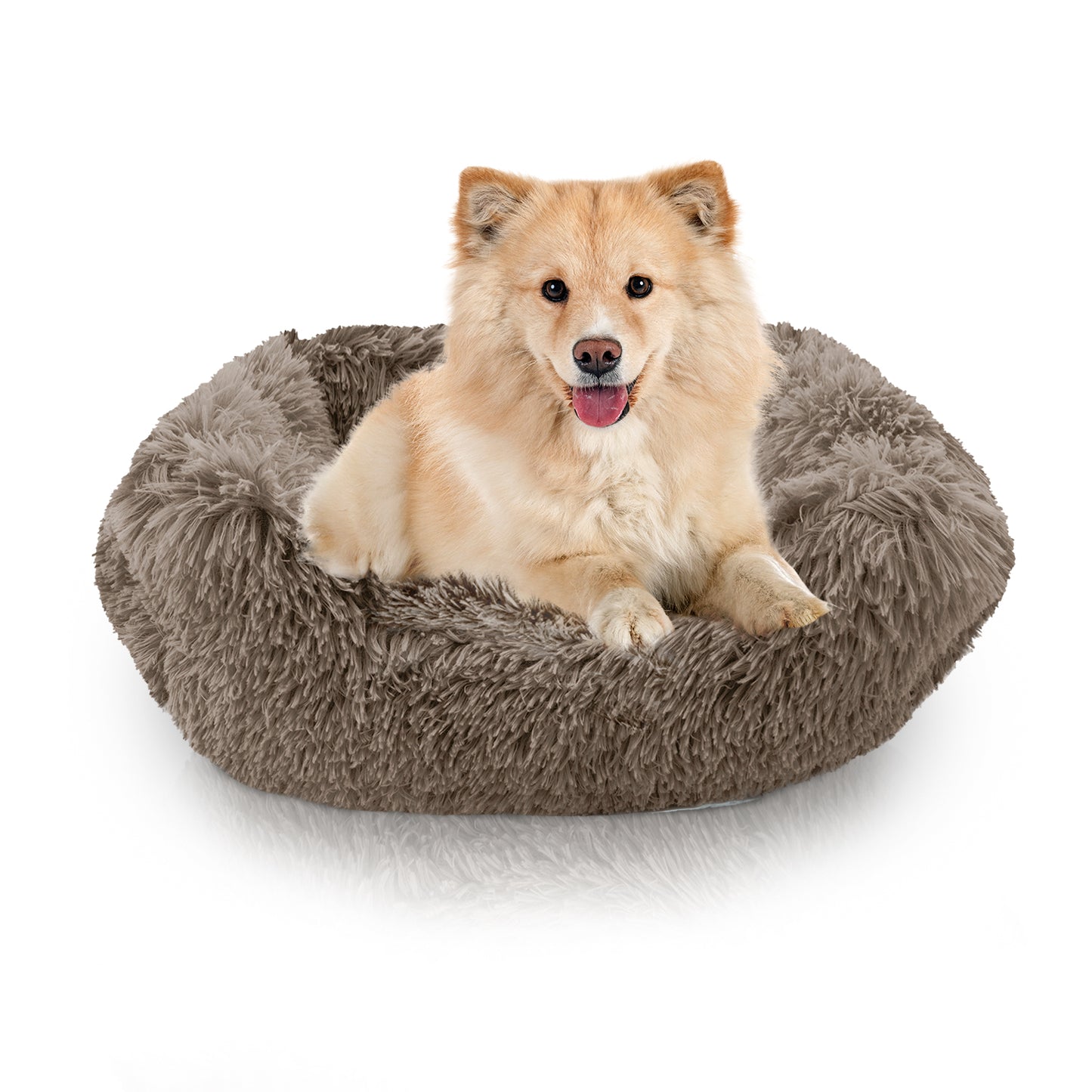 Details Dog Bed for Small Medium Dogs, Plush Calming Sleeping Cuddler for Pet, Super Lux Shaggy Fur Cushion Beds