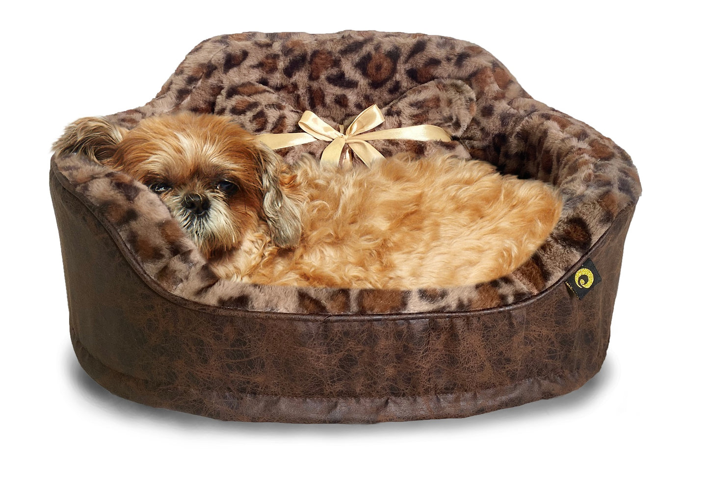 Dream Black Label Leopard Princess Dog Bed - Puppy Bed for Small Dogs - Washable Cuddler Cat Bed - Elegant, Royal Design Beds for Puppy and Kitten