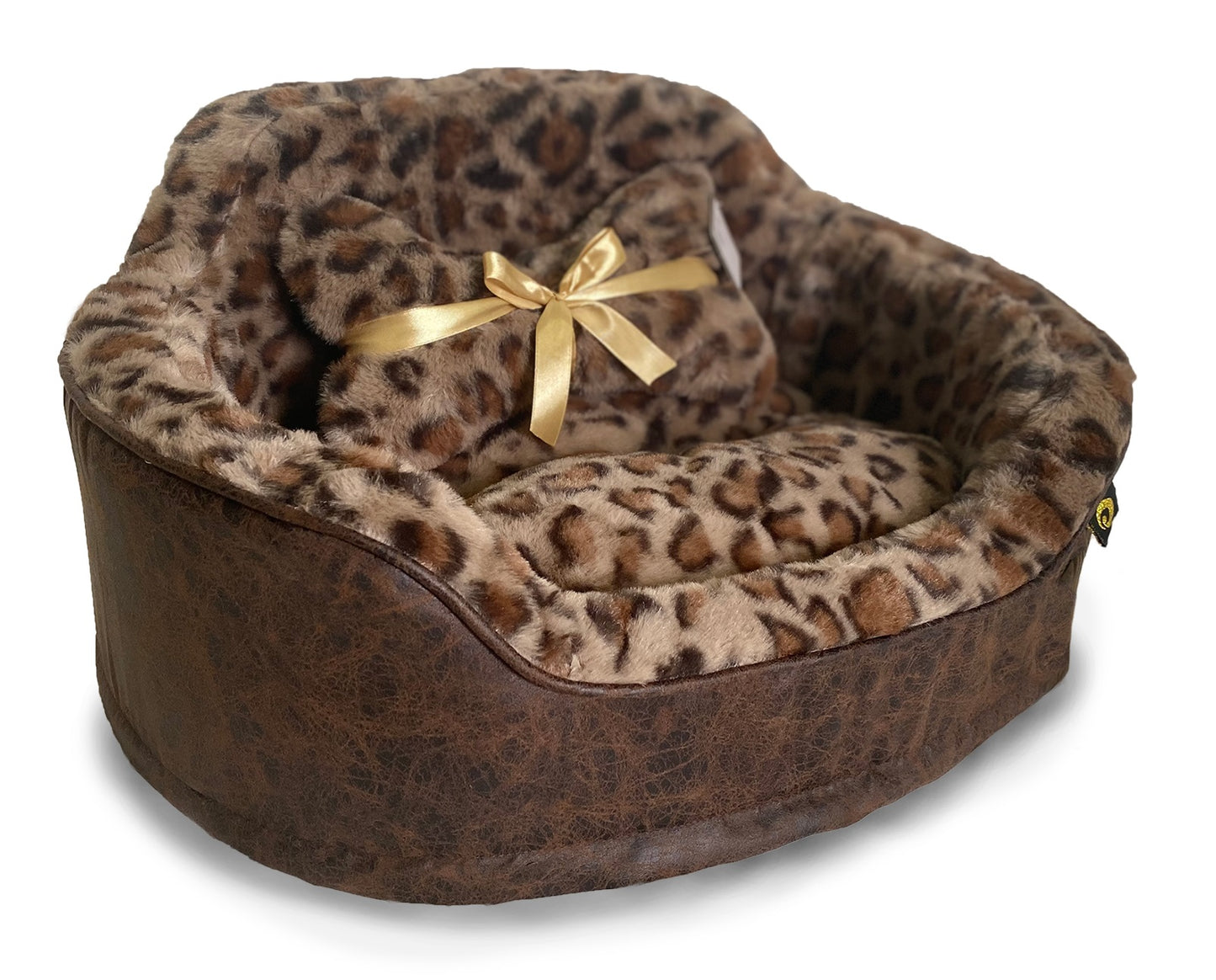 Dream Black Label Leopard Princess Dog Bed - Puppy Bed for Small Dogs - Washable Cuddler Cat Bed - Elegant, Royal Design Beds for Puppy and Kitten