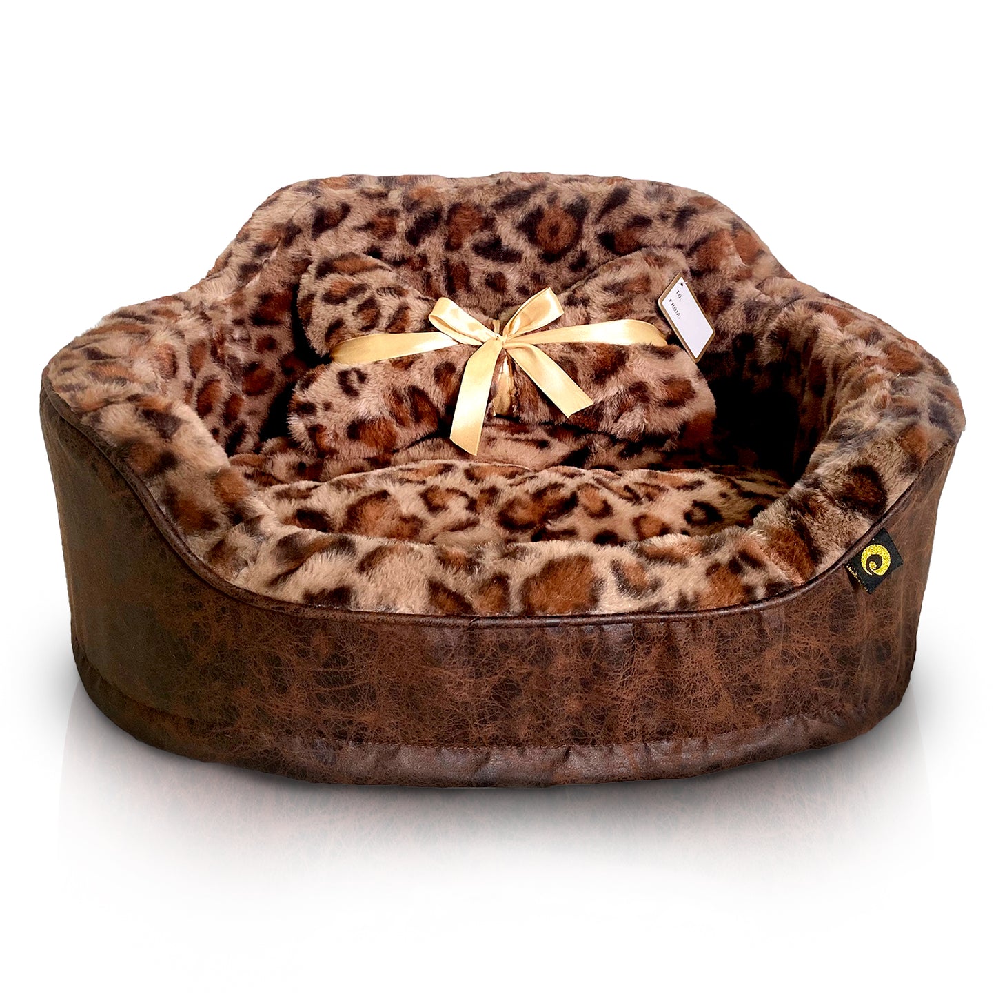 Dream Black Label Leopard Princess Dog Bed - Puppy Bed for Small Dogs - Washable Cuddler Cat Bed - Elegant, Royal Design Beds for Puppy and Kitten